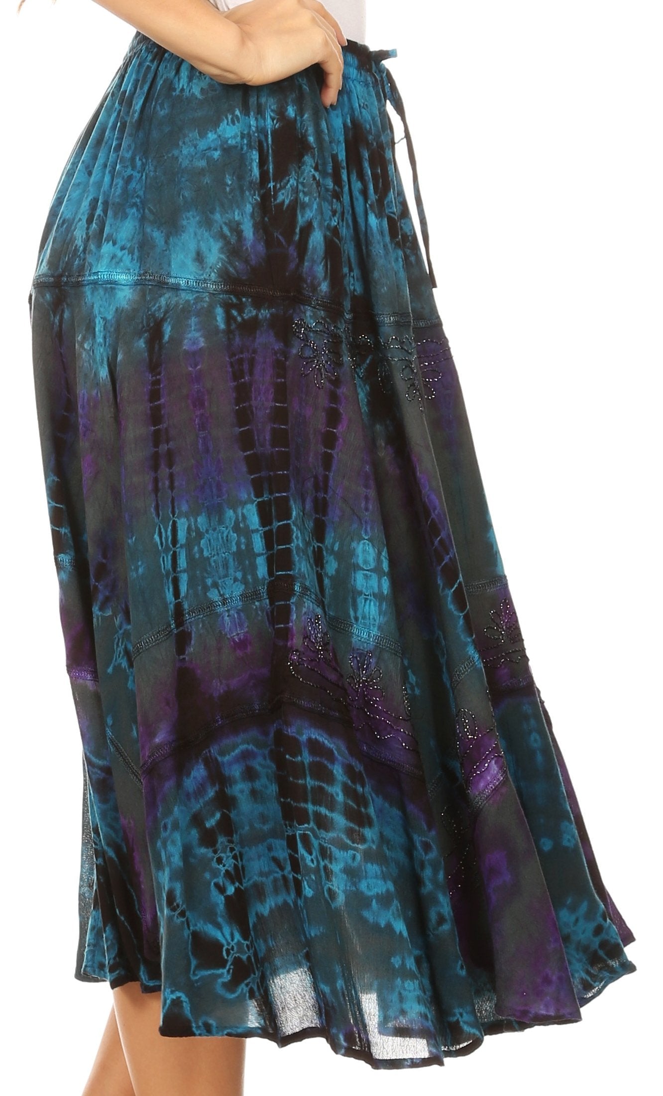 Sakkas - Justina Dance Midi Full Circle Tie-dye Skirt with Elastic Waist