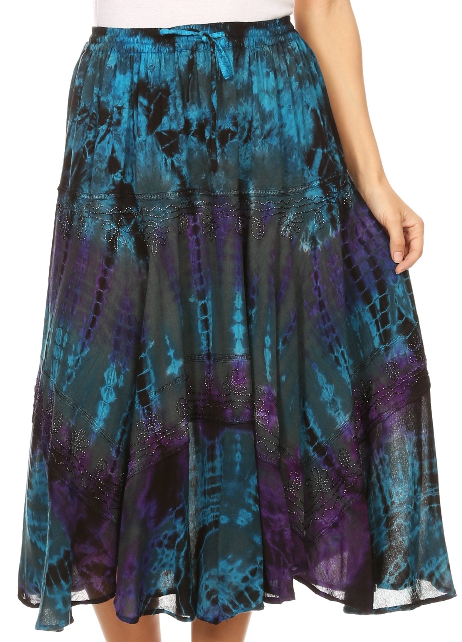 Sakkas - Justina Dance Midi Full Circle Tie-dye Skirt with Elastic Waist
