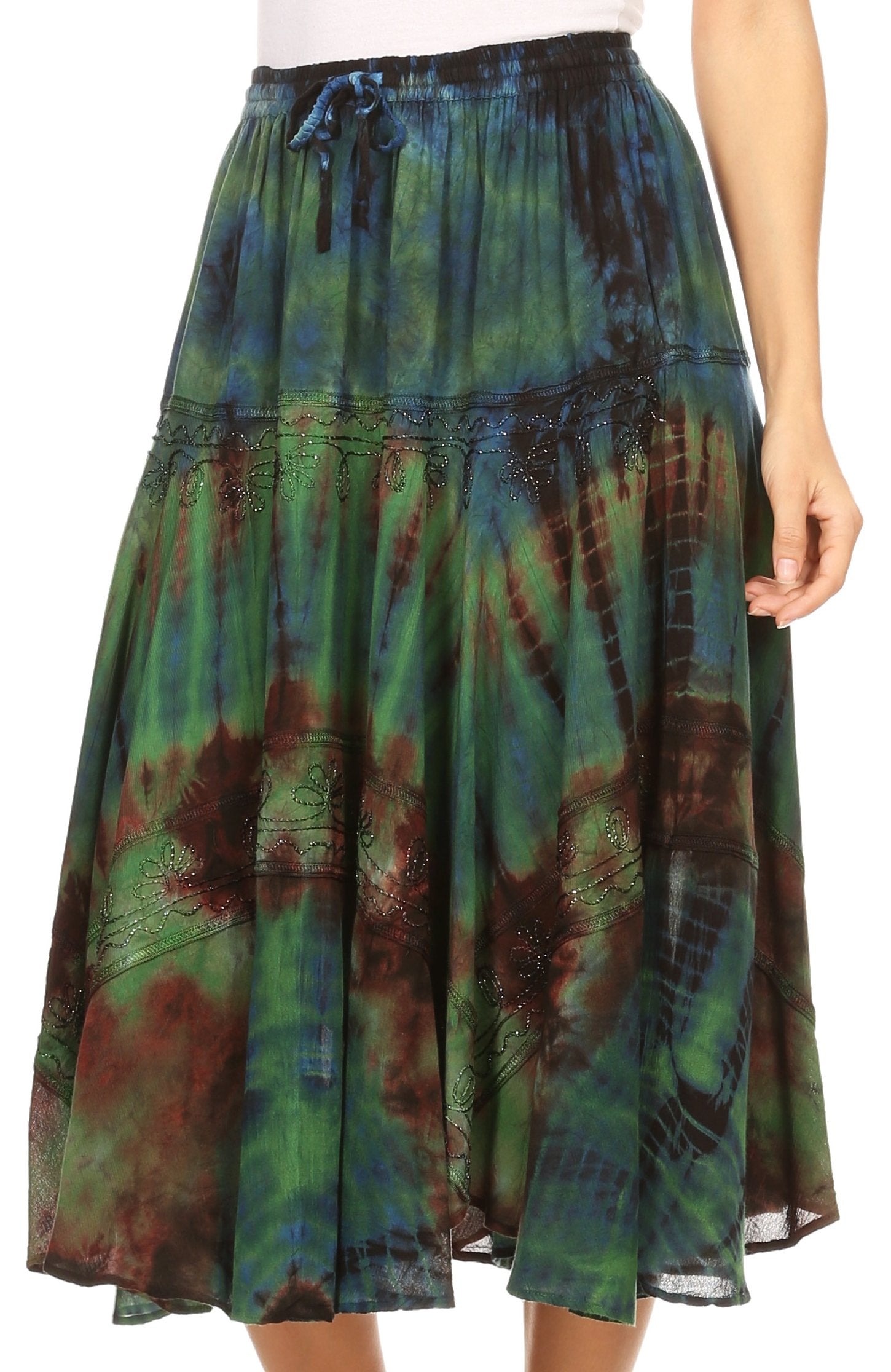 Sakkas - Justina Dance Midi Full Circle Tie-dye Skirt with Elastic Waist