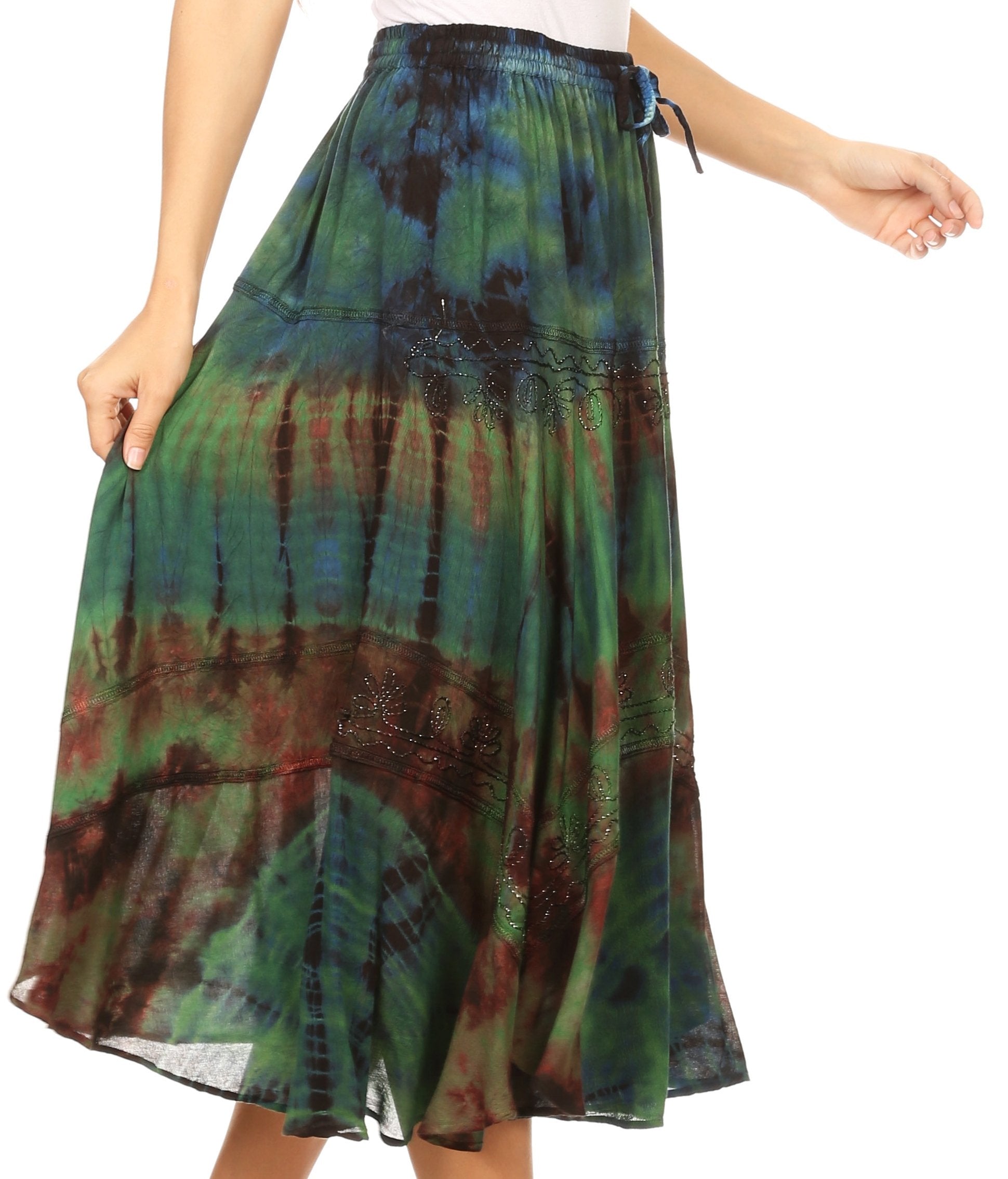 Sakkas - Justina Dance Midi Full Circle Tie-dye Skirt with Elastic Waist