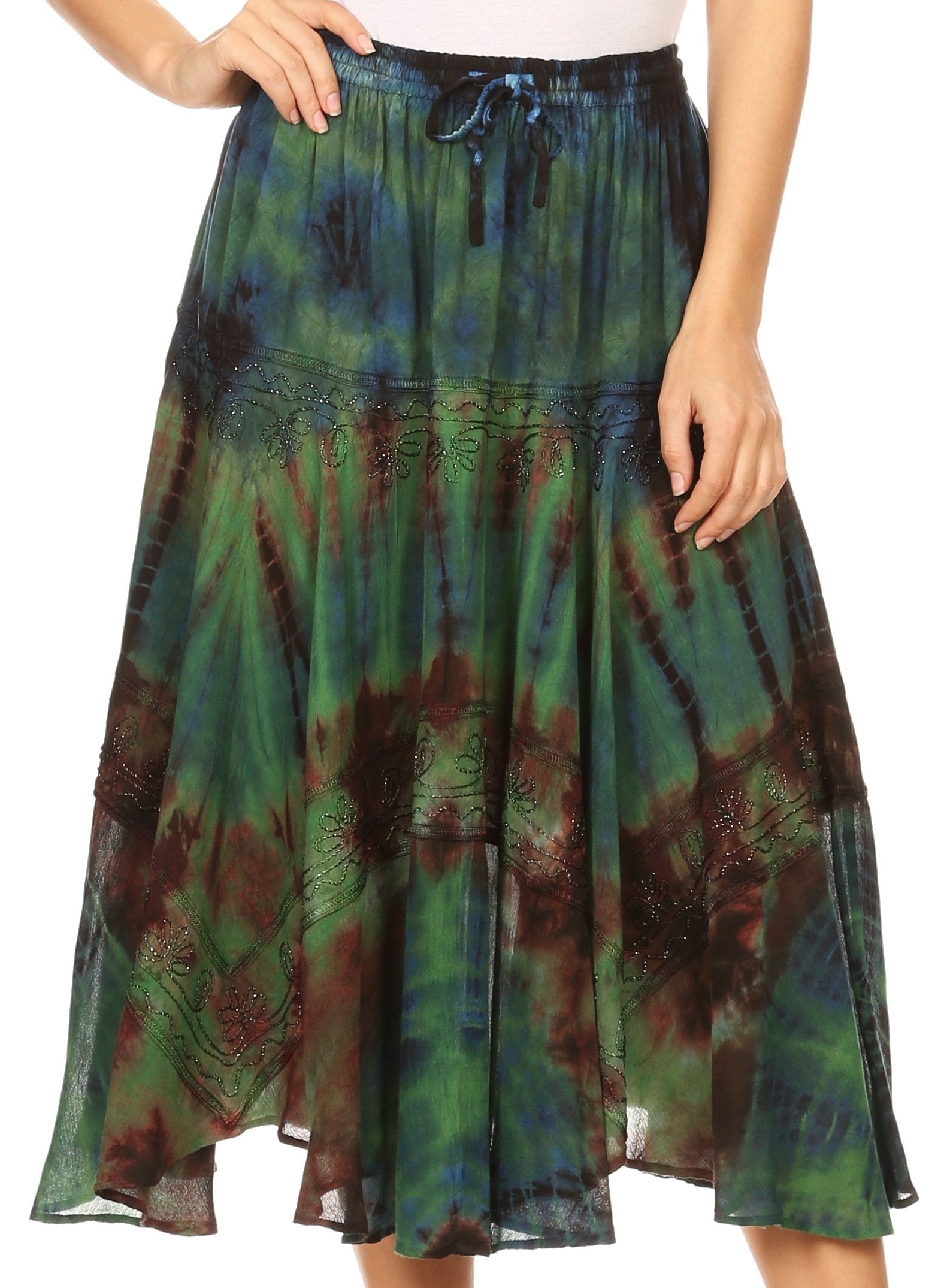 Sakkas - Justina Dance Midi Full Circle Tie-dye Skirt with Elastic Waist