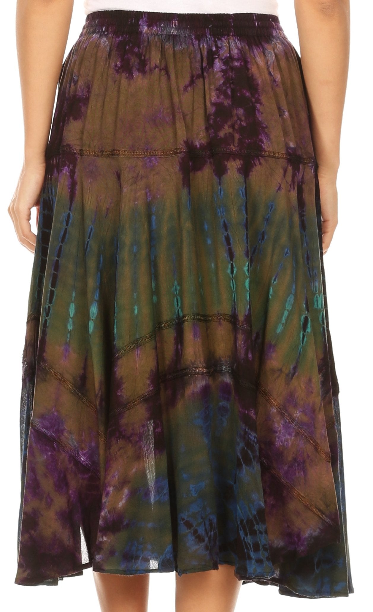 Sakkas - Justina Dance Midi Full Circle Tie-dye Skirt with Elastic Waist