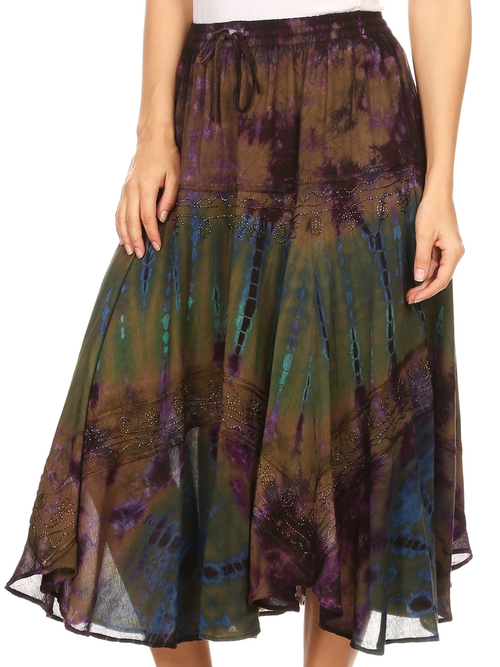 Sakkas - Justina Dance Midi Full Circle Tie-dye Skirt with Elastic Waist