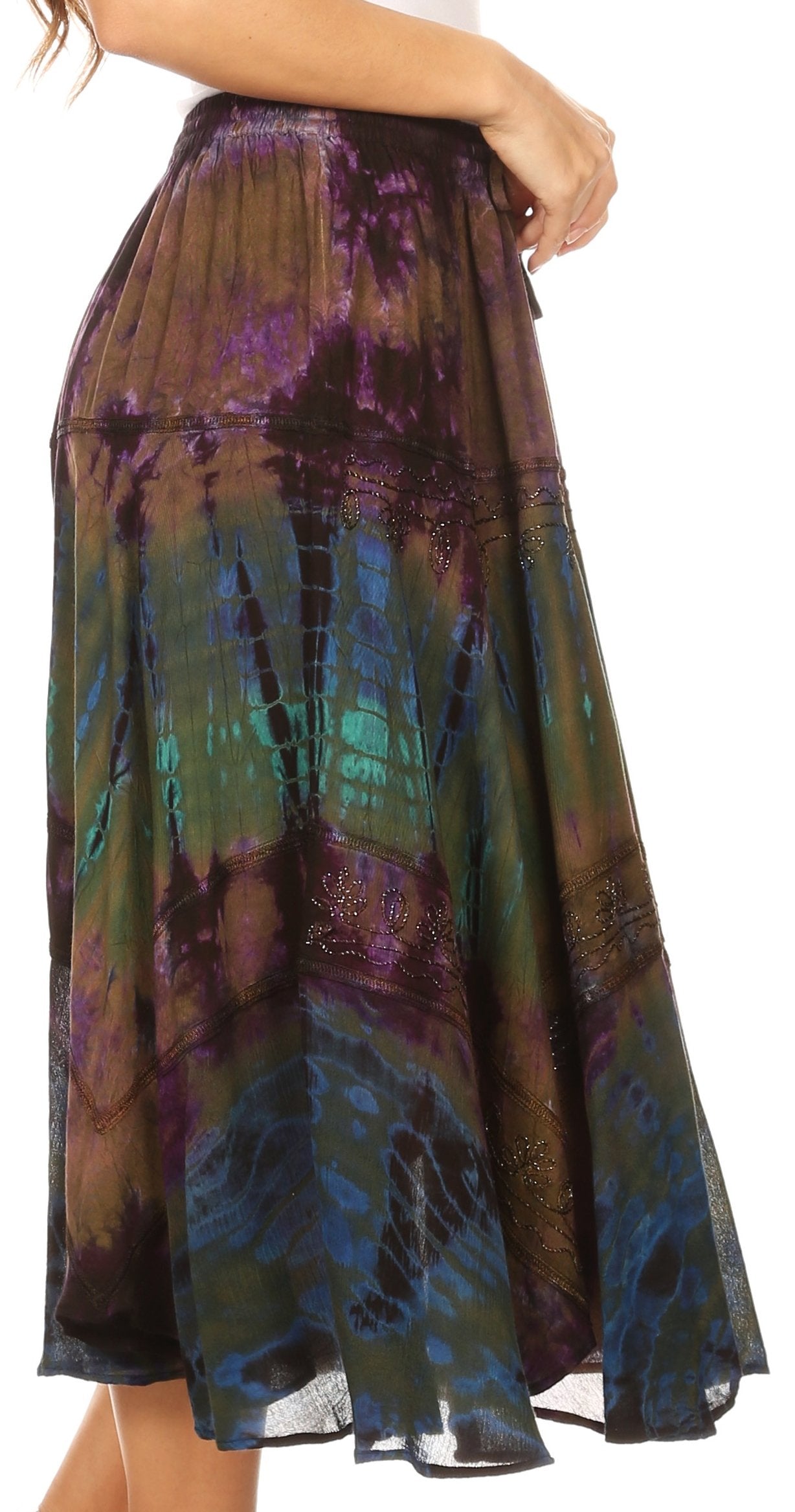 Sakkas - Justina Dance Midi Full Circle Tie-dye Skirt with Elastic Waist