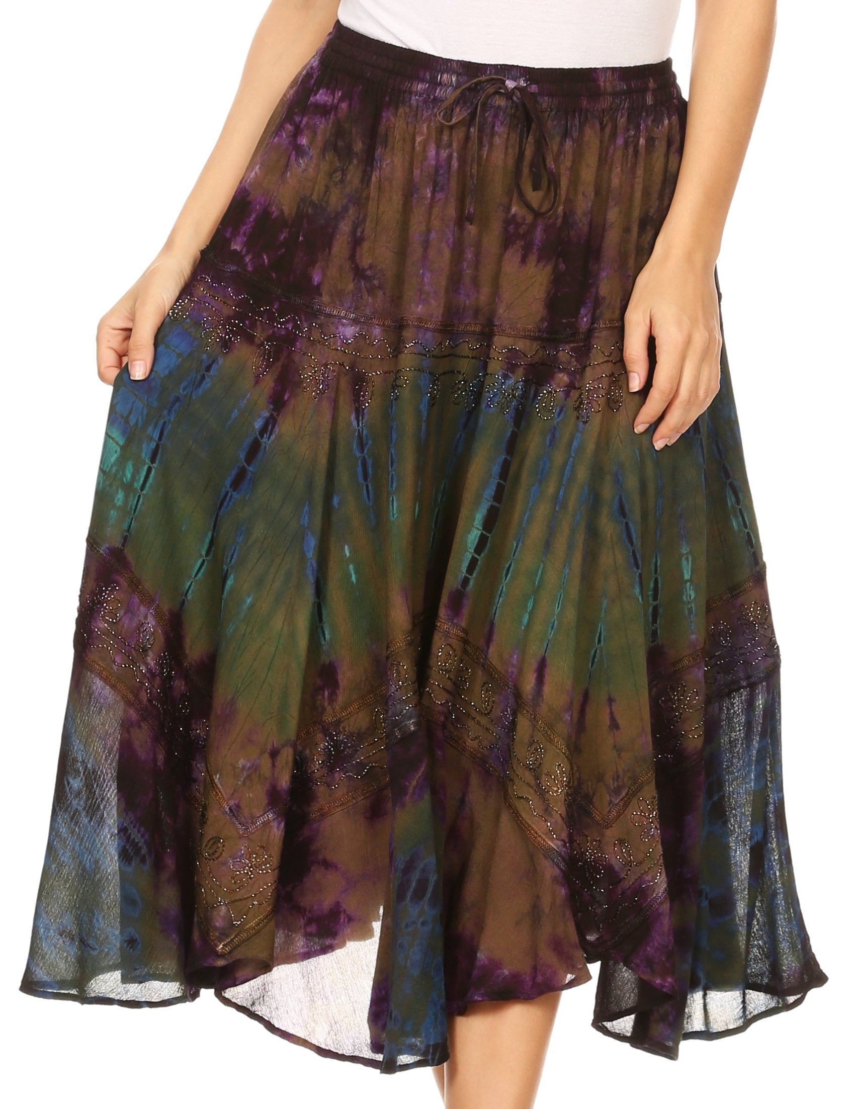 Sakkas - Justina Dance Midi Full Circle Tie-dye Skirt with Elastic Waist