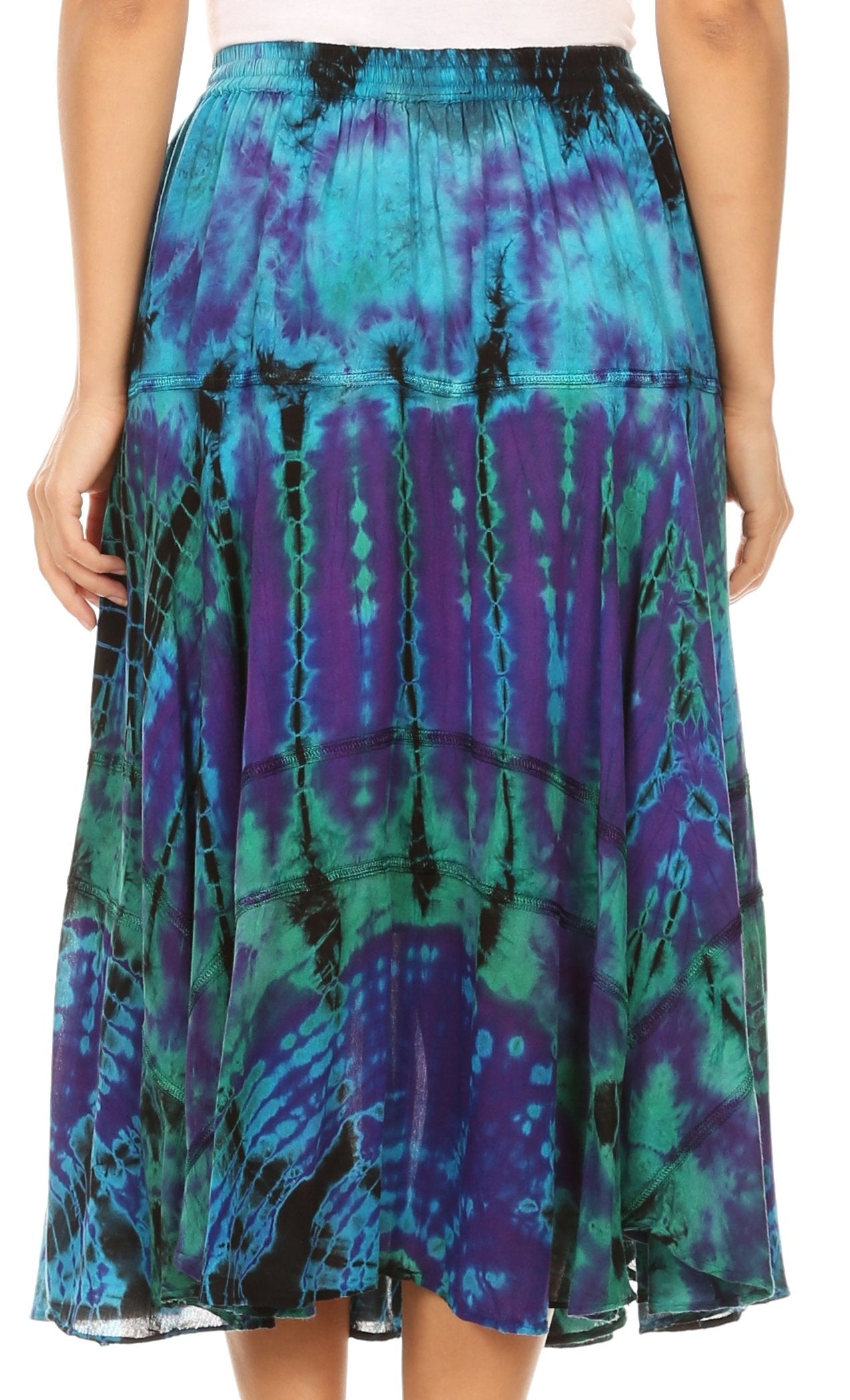 Sakkas - Justina Dance Midi Full Circle Tie-dye Skirt with Elastic Waist