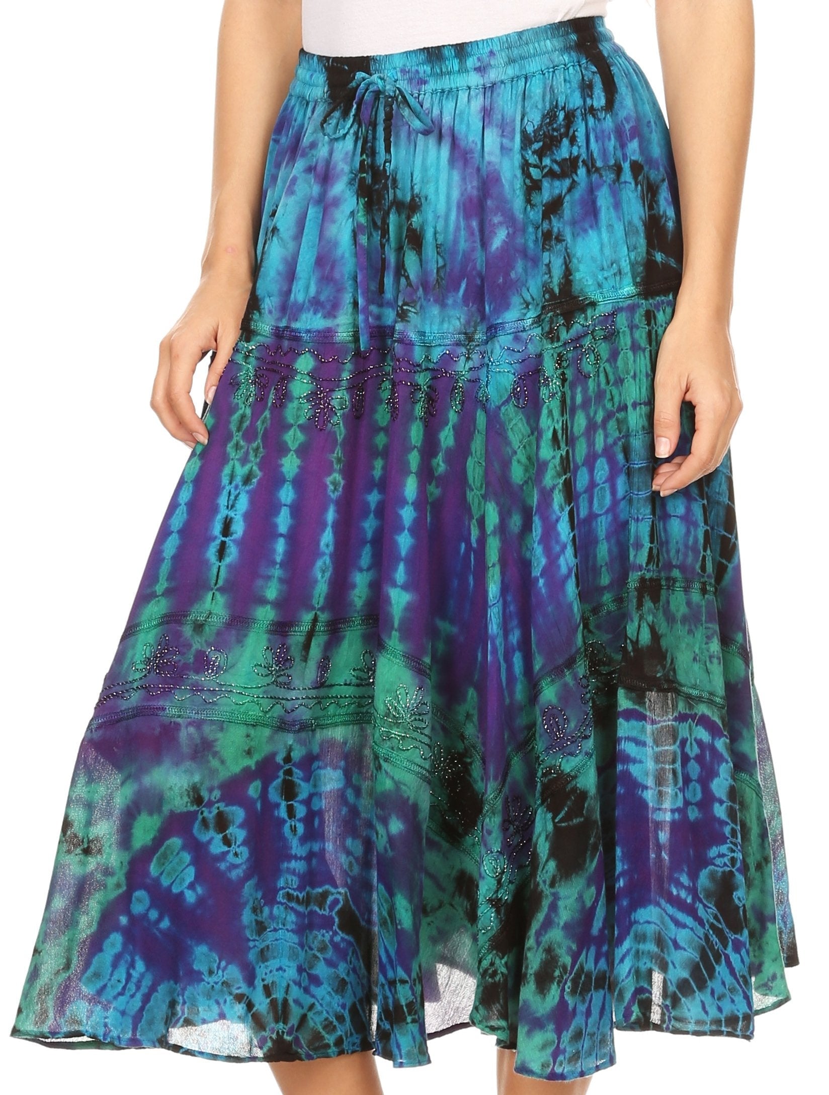 Sakkas - Justina Dance Midi Full Circle Tie-dye Skirt with Elastic Waist