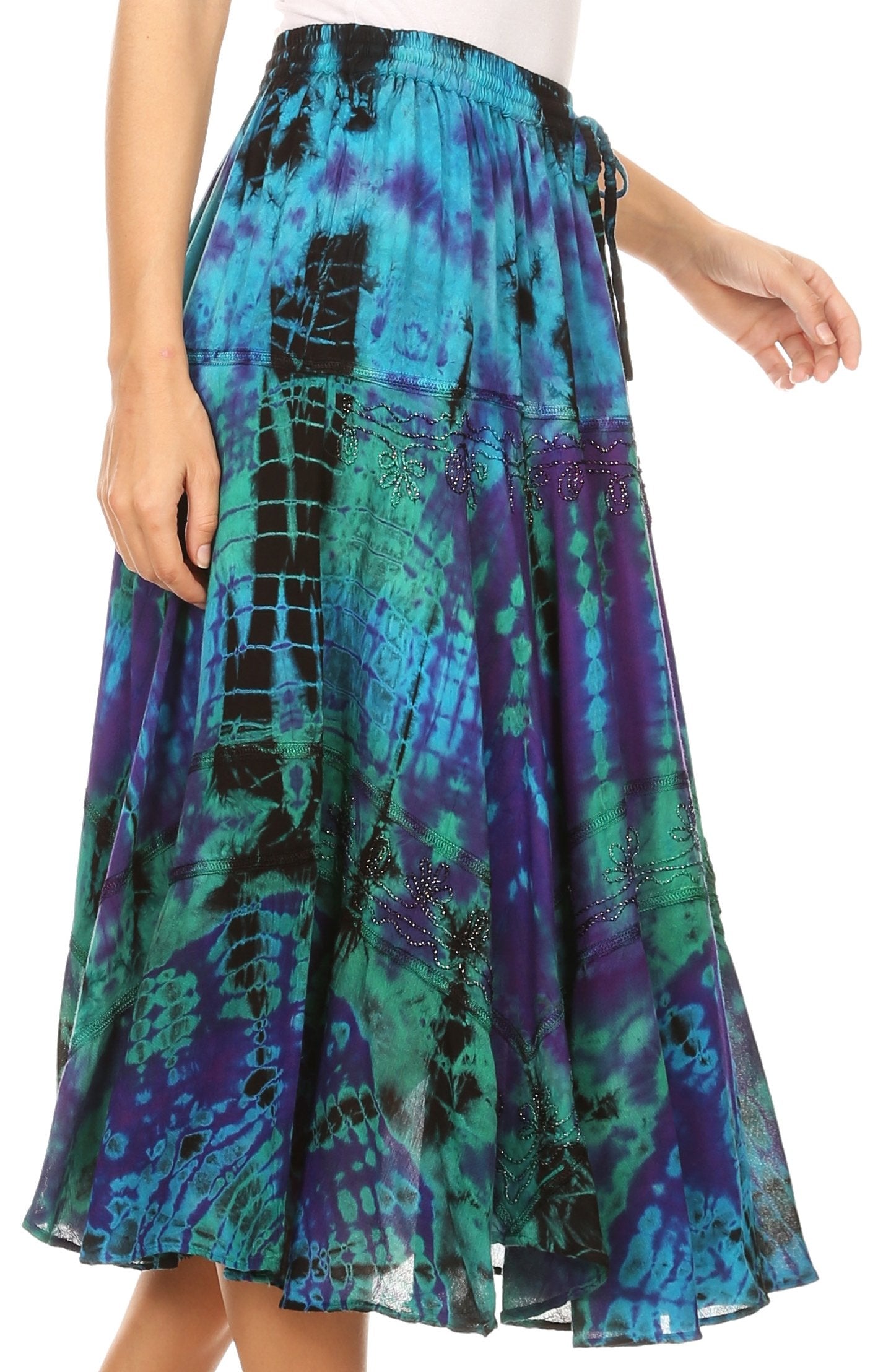 Sakkas - Justina Dance Midi Full Circle Tie-dye Skirt with Elastic Waist