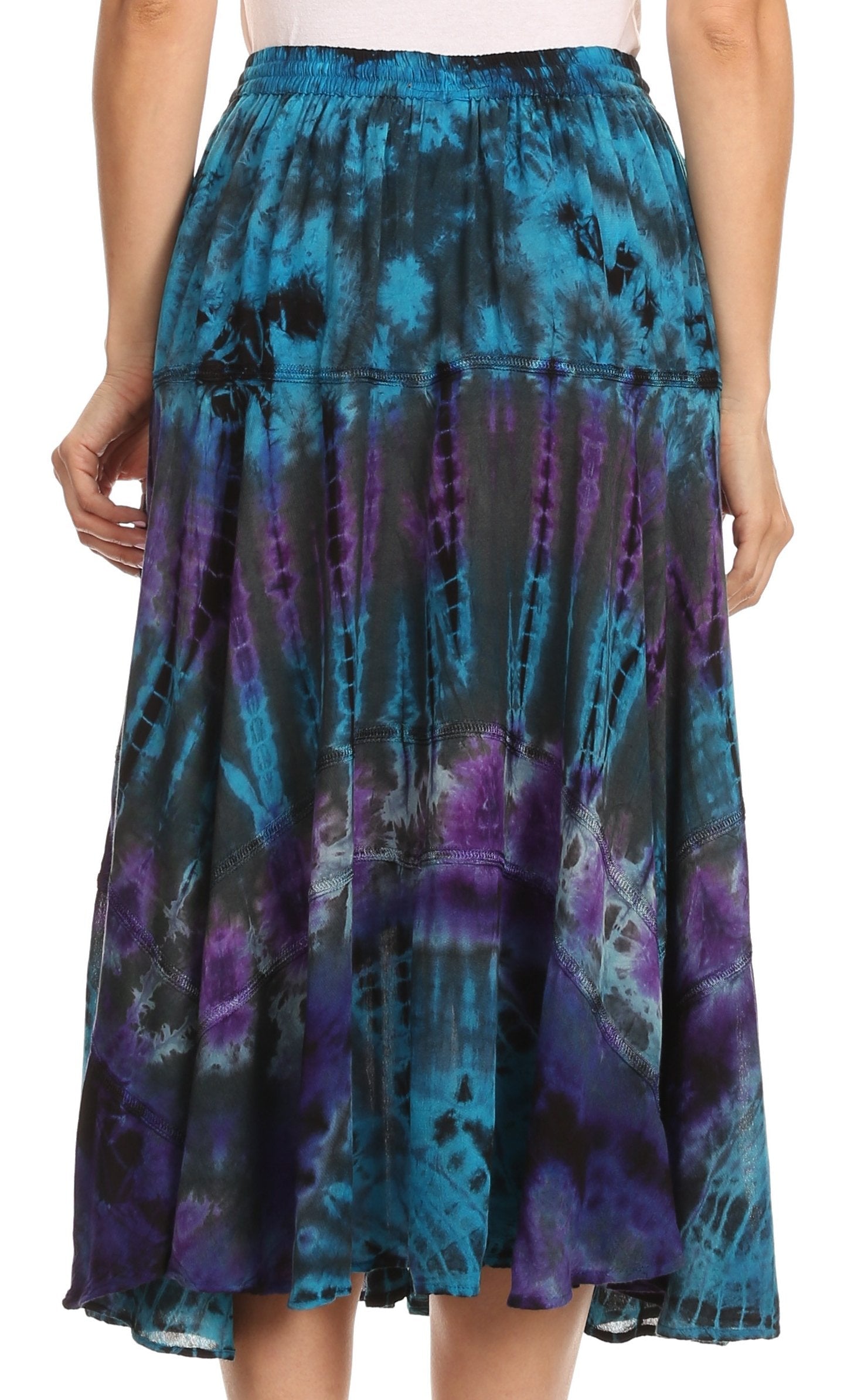 Sakkas - Justina Dance Midi Full Circle Tie-dye Skirt with Elastic Waist