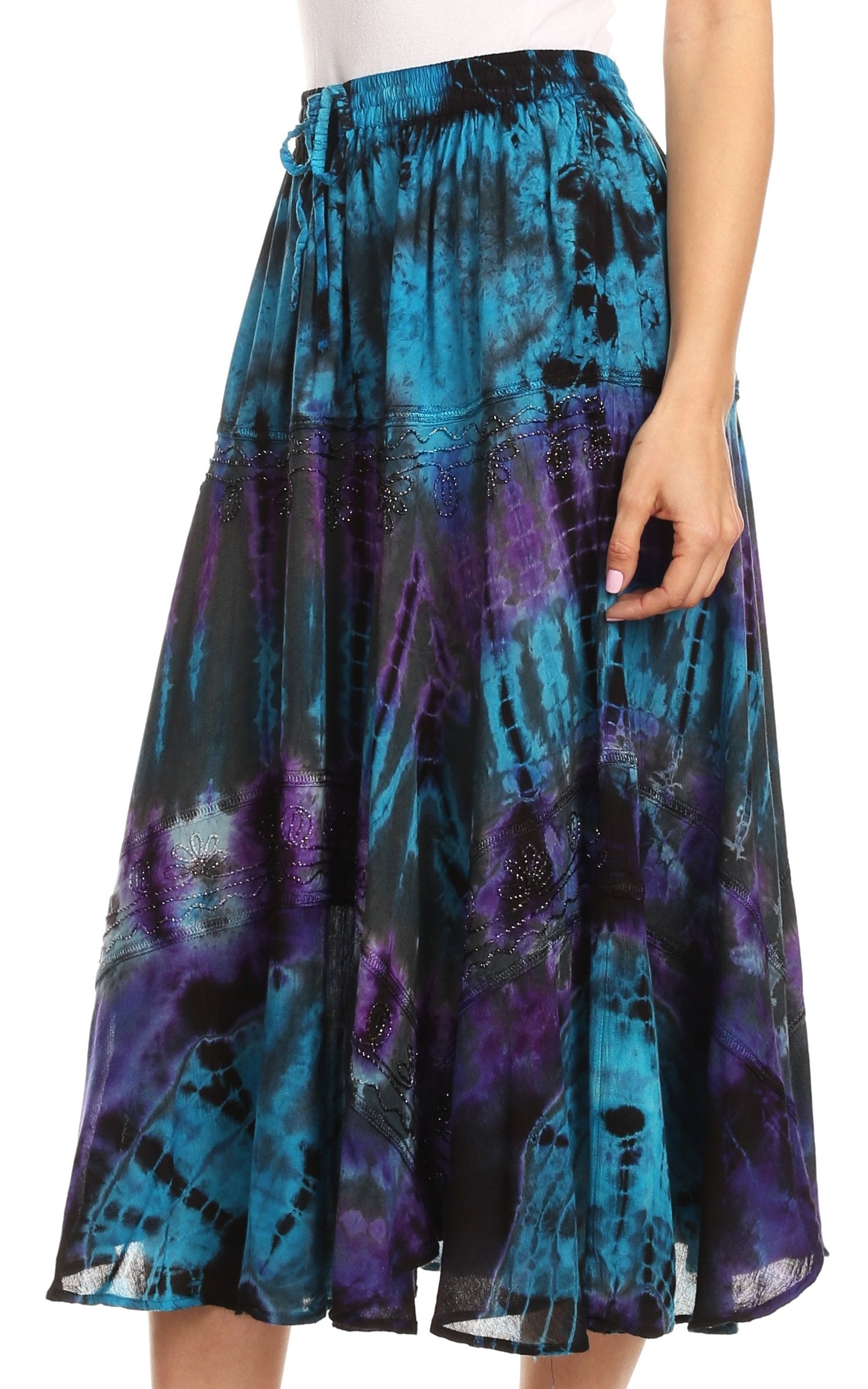Sakkas - Justina Dance Midi Full Circle Tie-dye Skirt with Elastic Waist