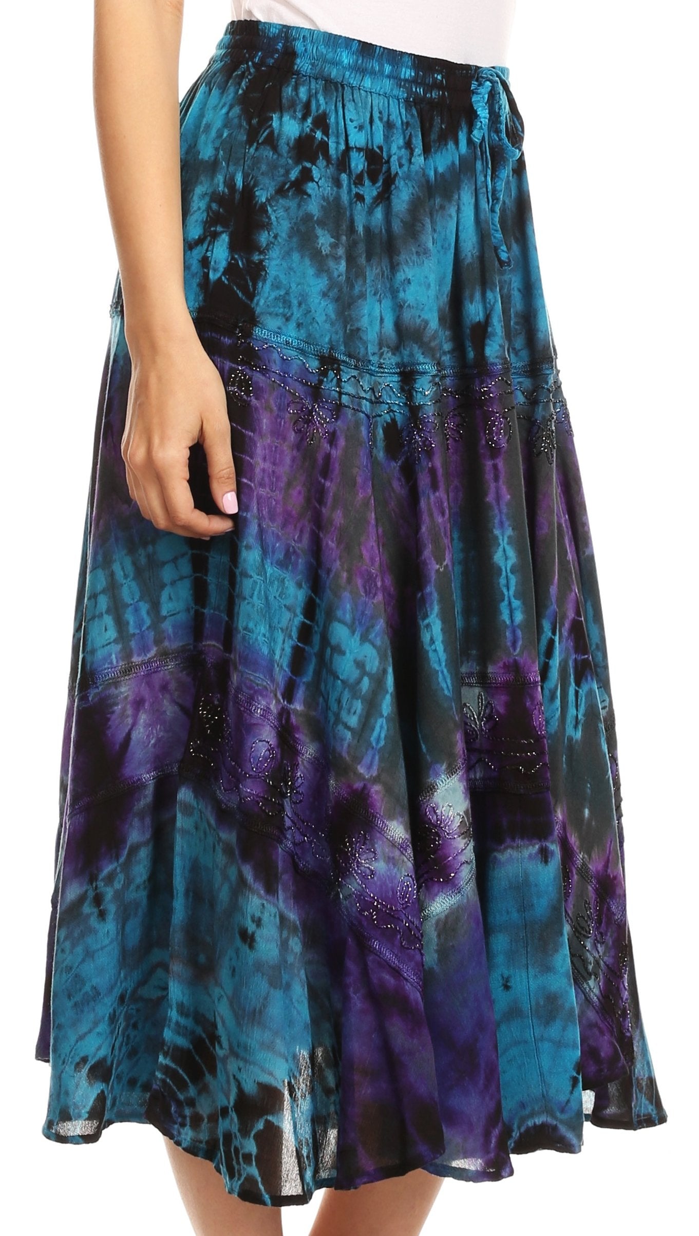 Sakkas - Justina Dance Midi Full Circle Tie-dye Skirt with Elastic Waist