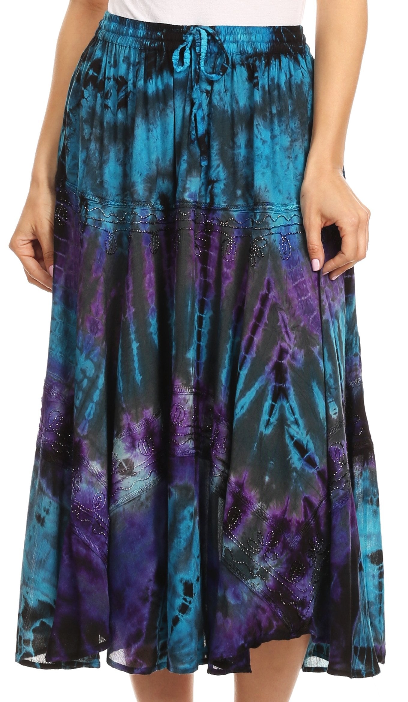 Sakkas - Justina Dance Midi Full Circle Tie-dye Skirt with Elastic Waist