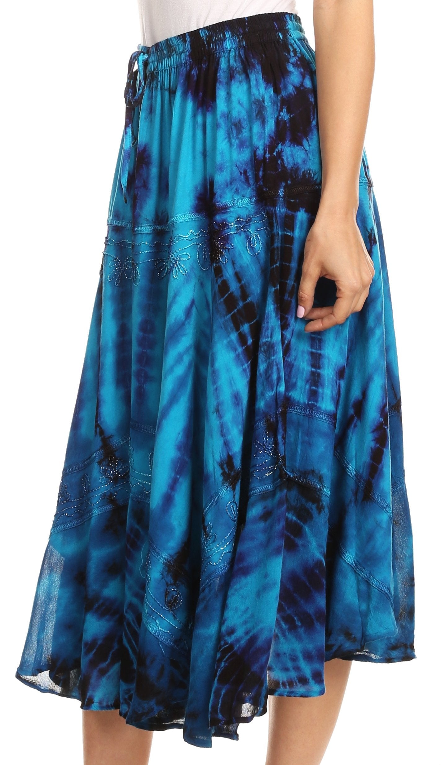 Sakkas - Justina Dance Midi Full Circle Tie-dye Skirt with Elastic Waist