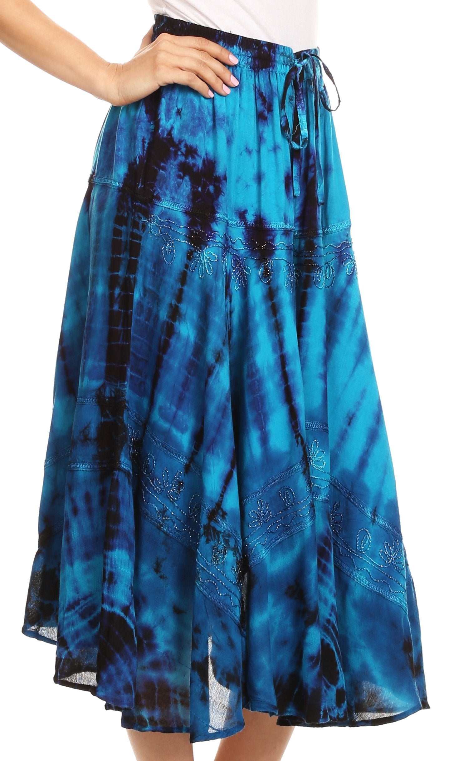 Sakkas - Justina Dance Midi Full Circle Tie-dye Skirt with Elastic Waist
