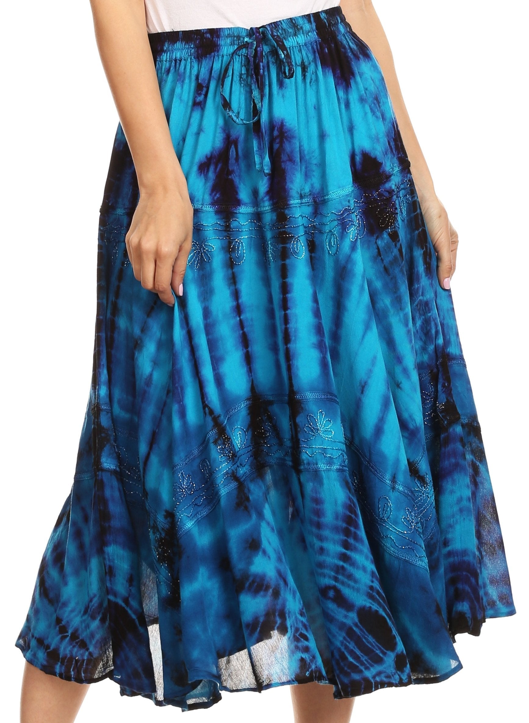 Sakkas - Justina Dance Midi Full Circle Tie-dye Skirt with Elastic Waist