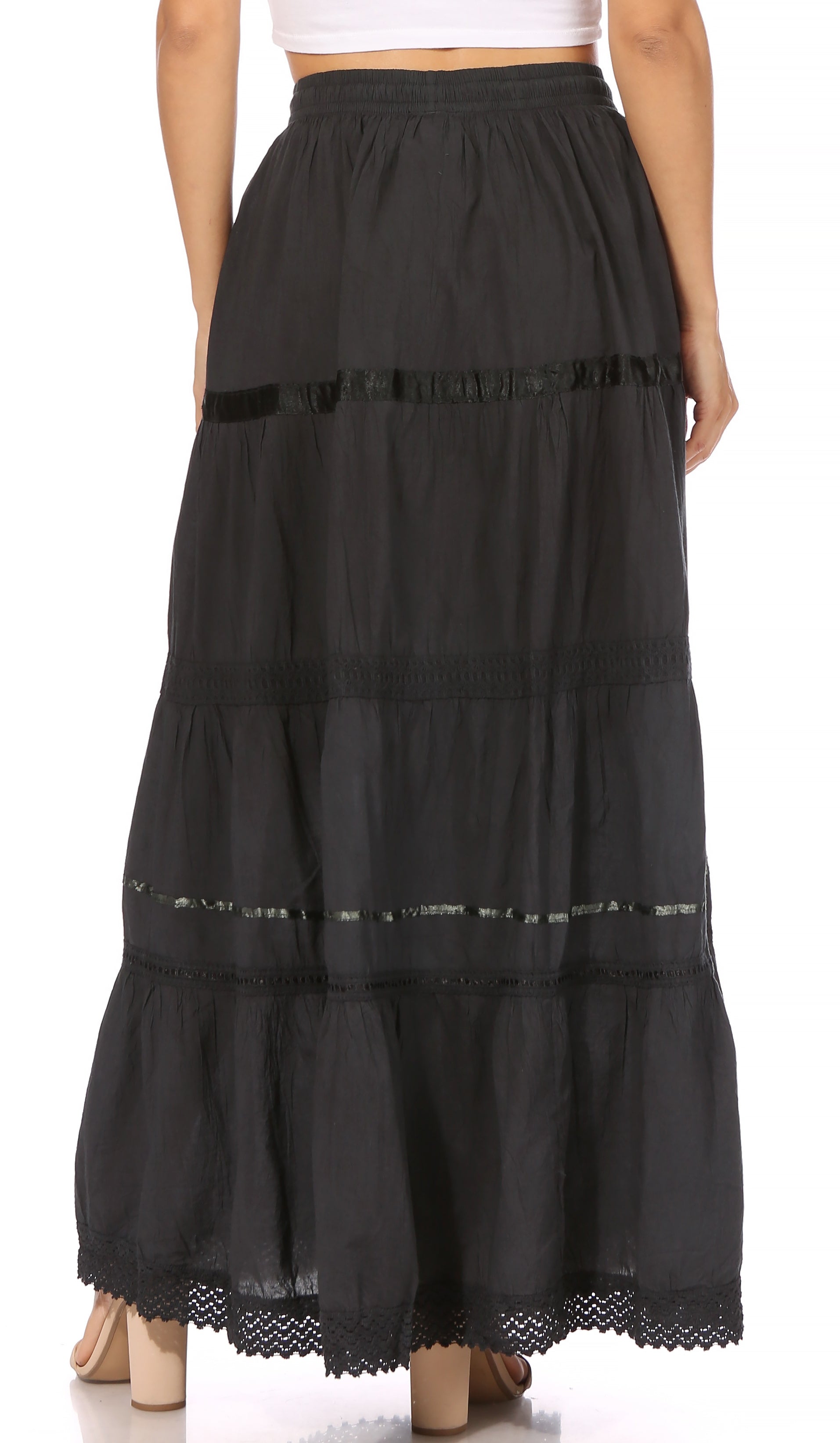 Sakkas - Solid Embroidered Gypsy Cotton Skirt