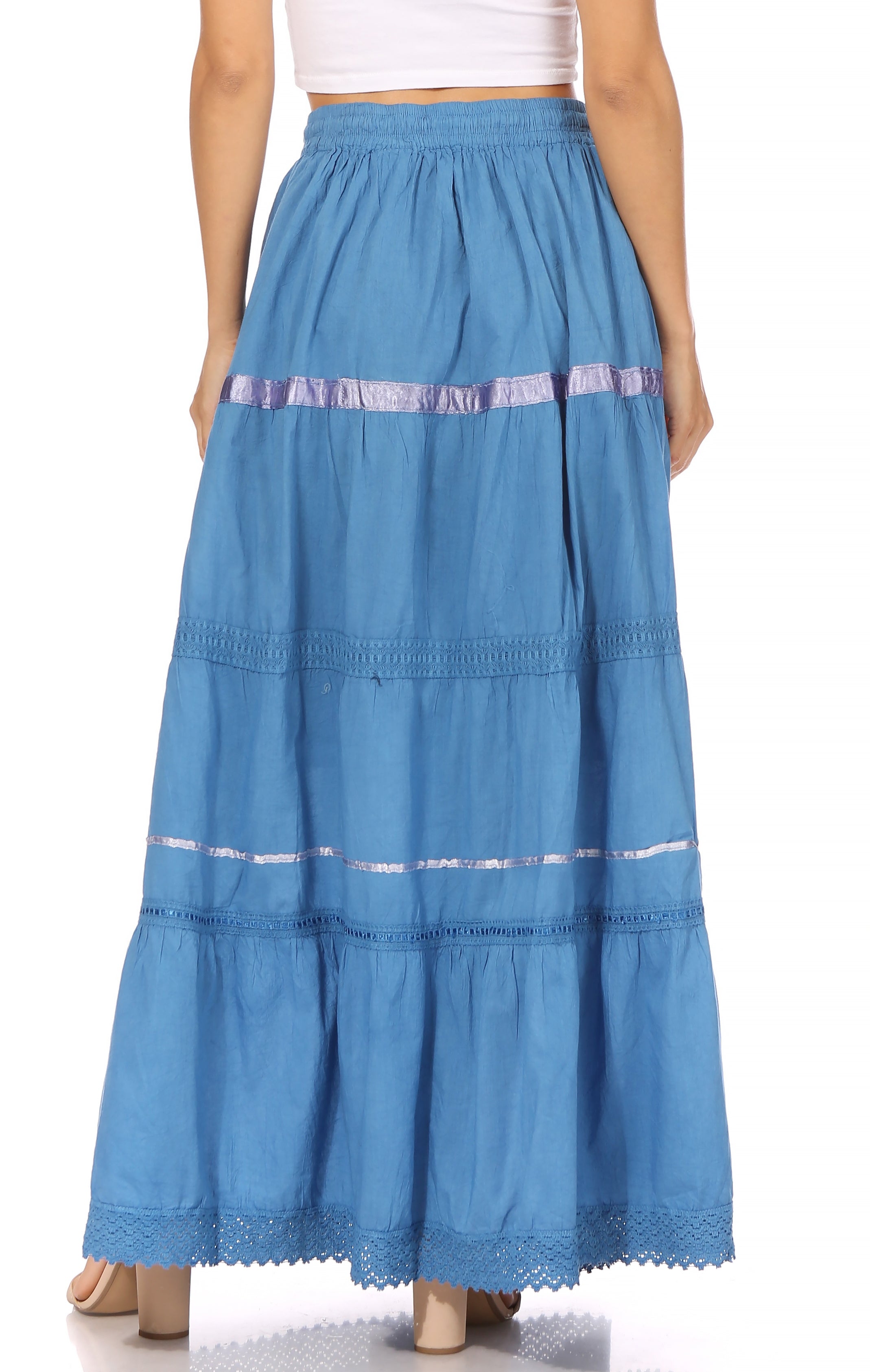 Sakkas - Solid Embroidered Gypsy Cotton Skirt
