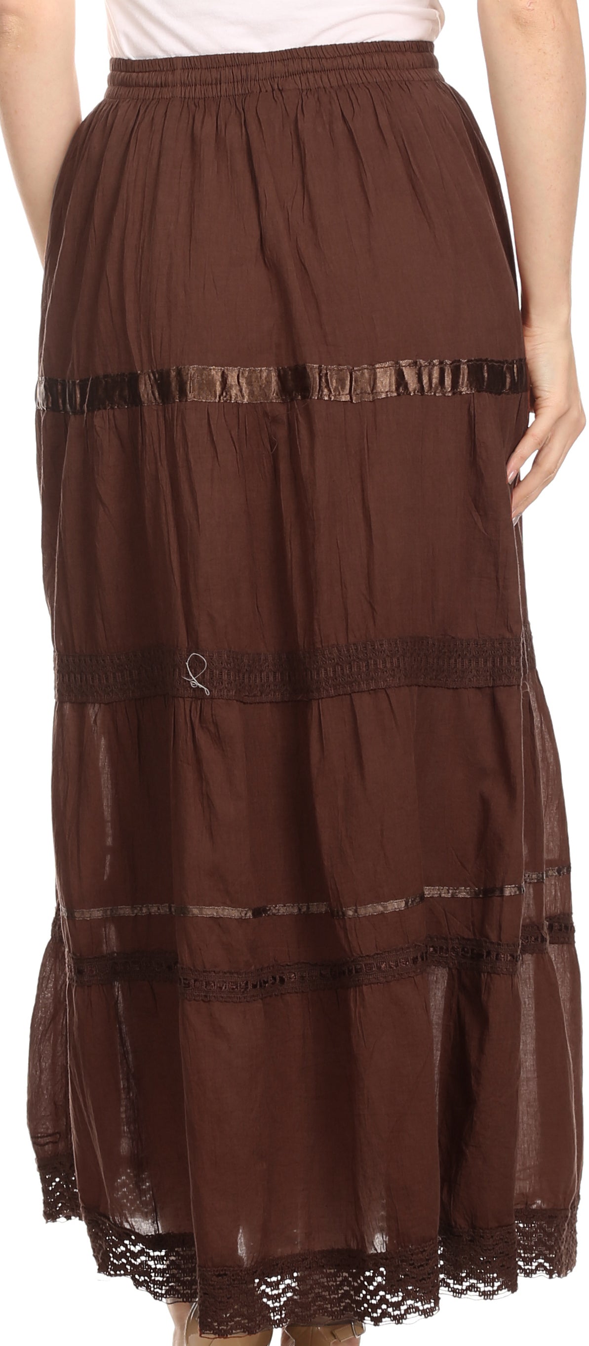 Sakkas - Solid Embroidered Gypsy Cotton Skirt