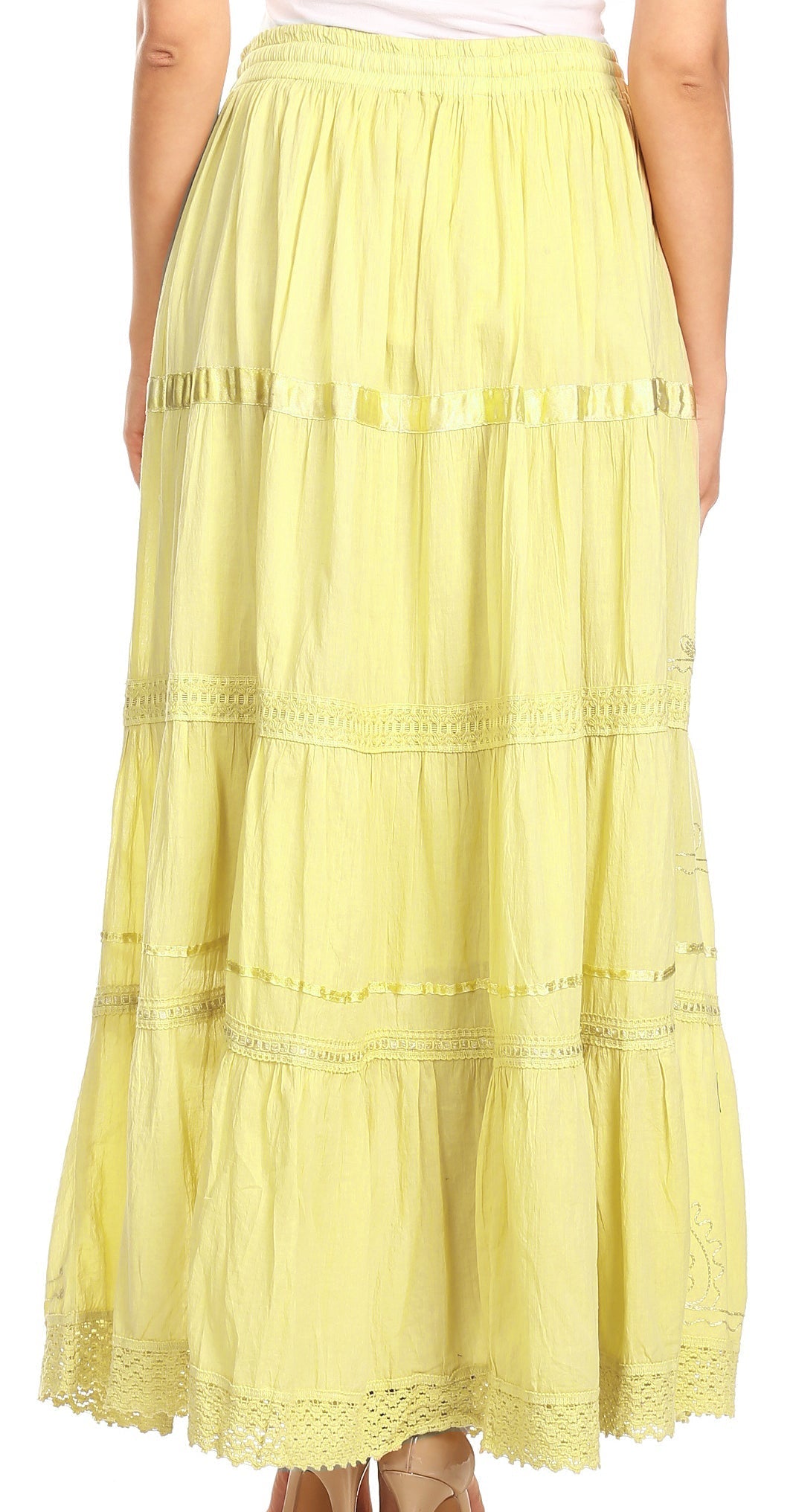Sakkas - Solid Embroidered Gypsy Cotton Skirt