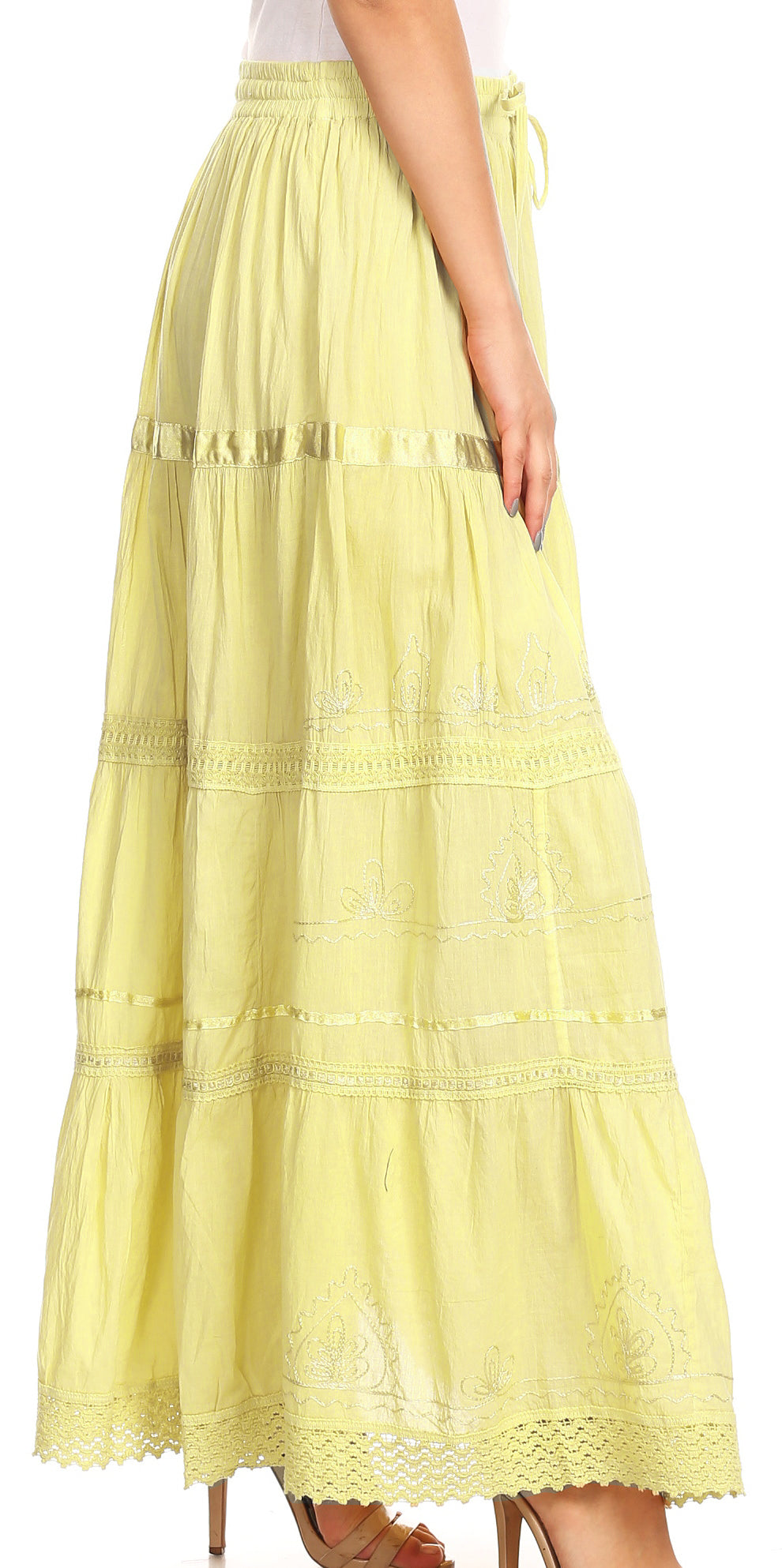 Sakkas - Solid Embroidered Gypsy Cotton Skirt