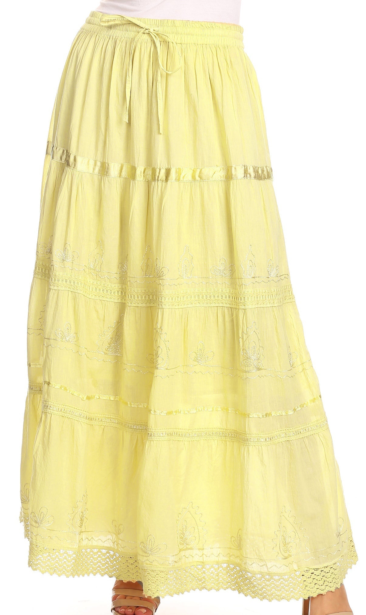 Sakkas - Solid Embroidered Gypsy Cotton Skirt