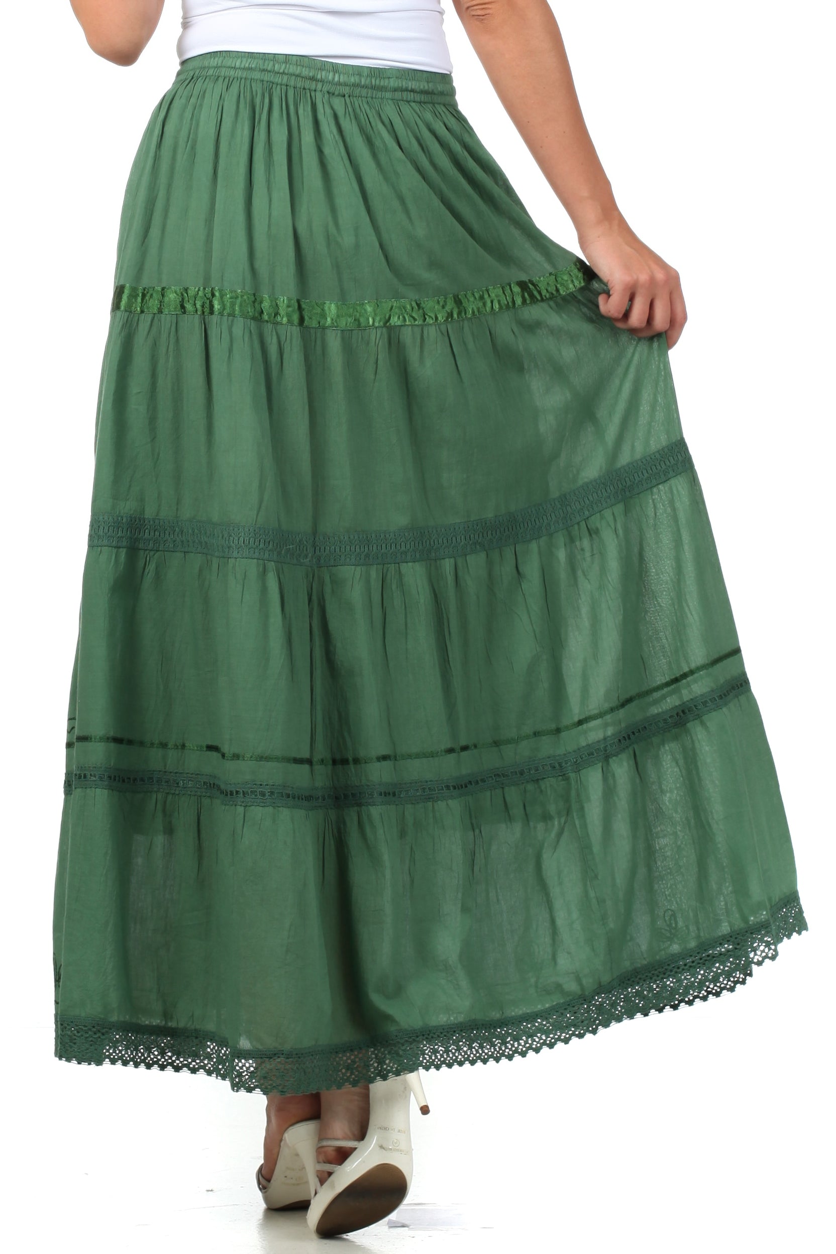 Sakkas - Solid Embroidered Gypsy Cotton Skirt