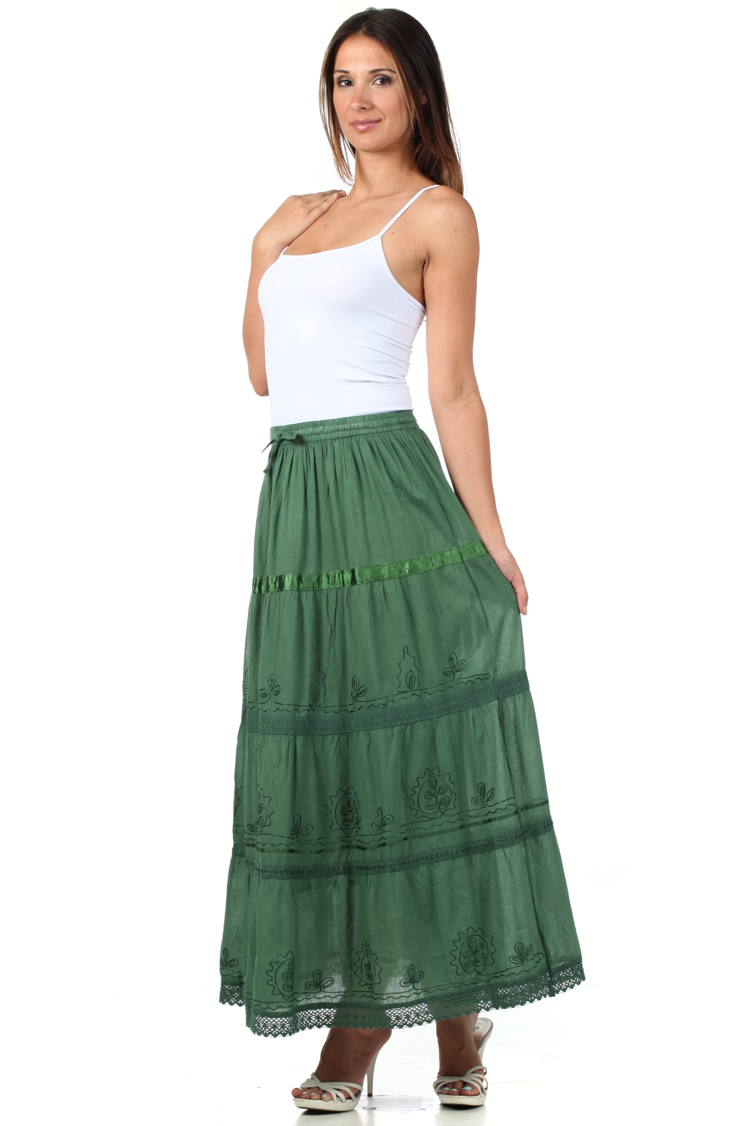 Sakkas - Solid Embroidered Gypsy Cotton Skirt