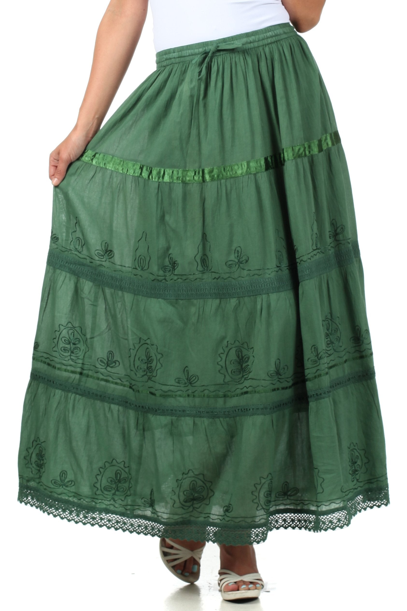 Sakkas - Solid Embroidered Gypsy Cotton Skirt