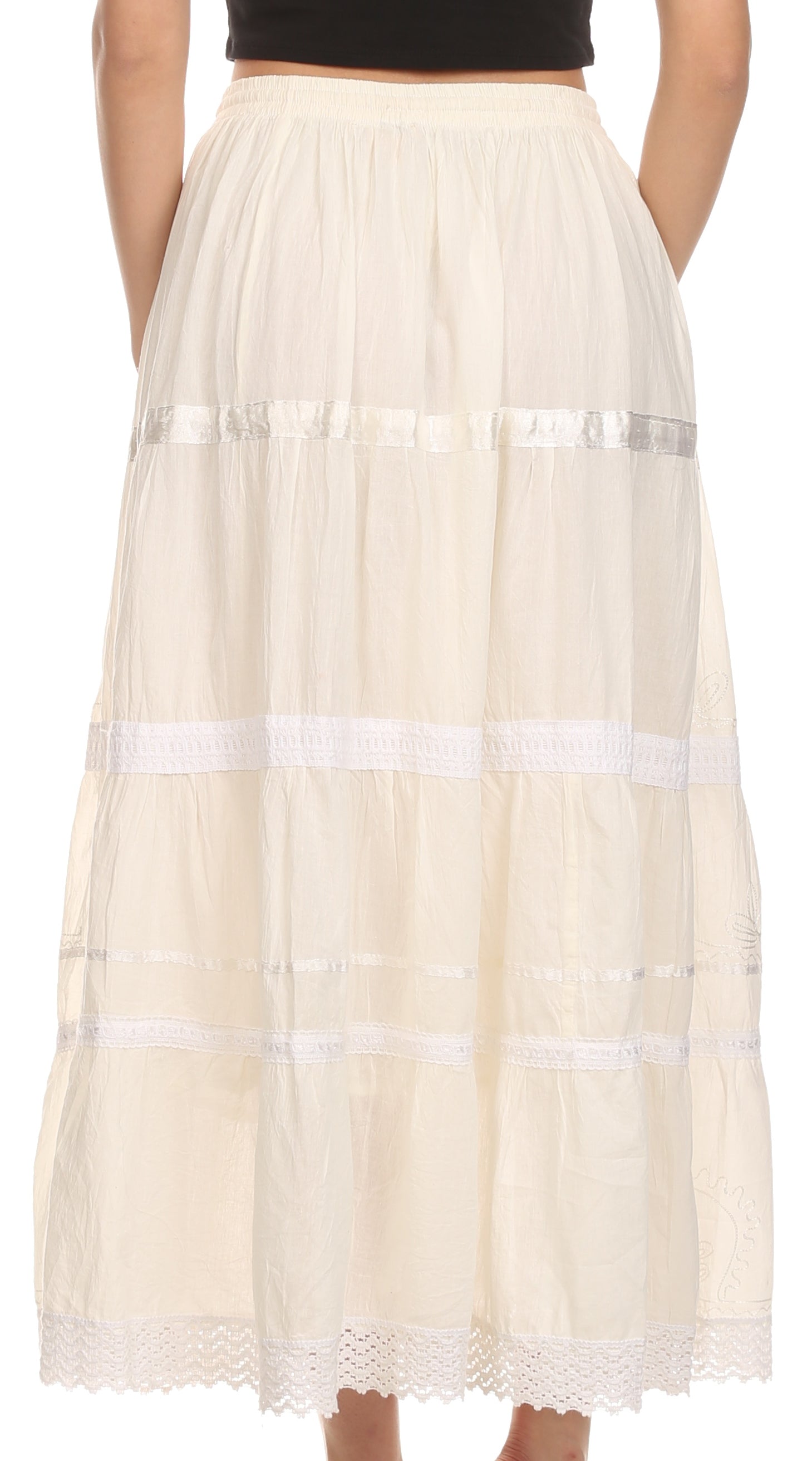 Sakkas - Solid Embroidered Gypsy Cotton Skirt