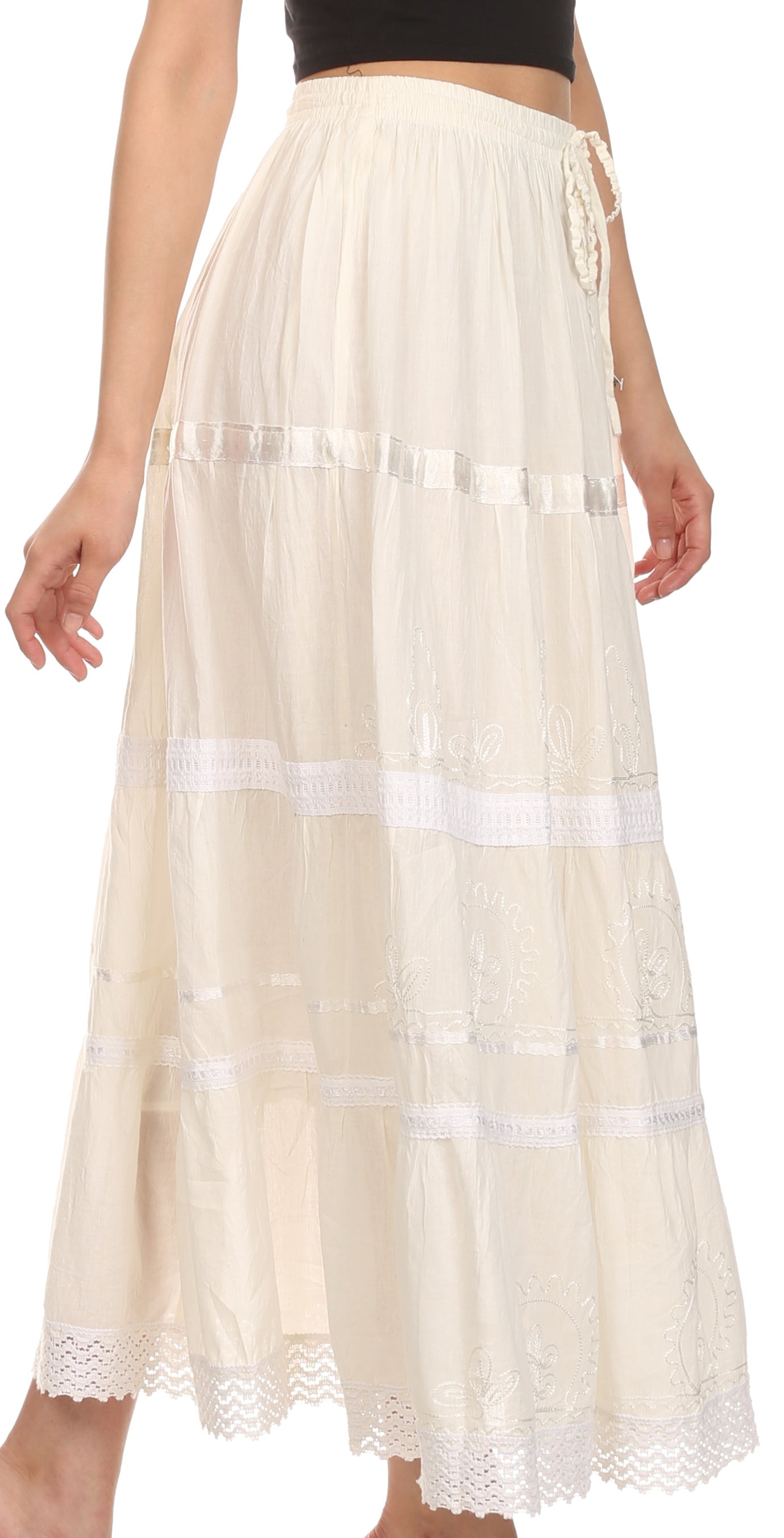 Sakkas - Solid Embroidered Gypsy Cotton Skirt