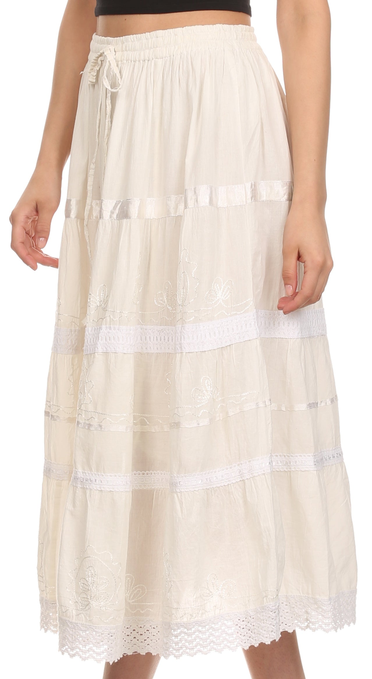 Sakkas - Solid Embroidered Gypsy Cotton Skirt