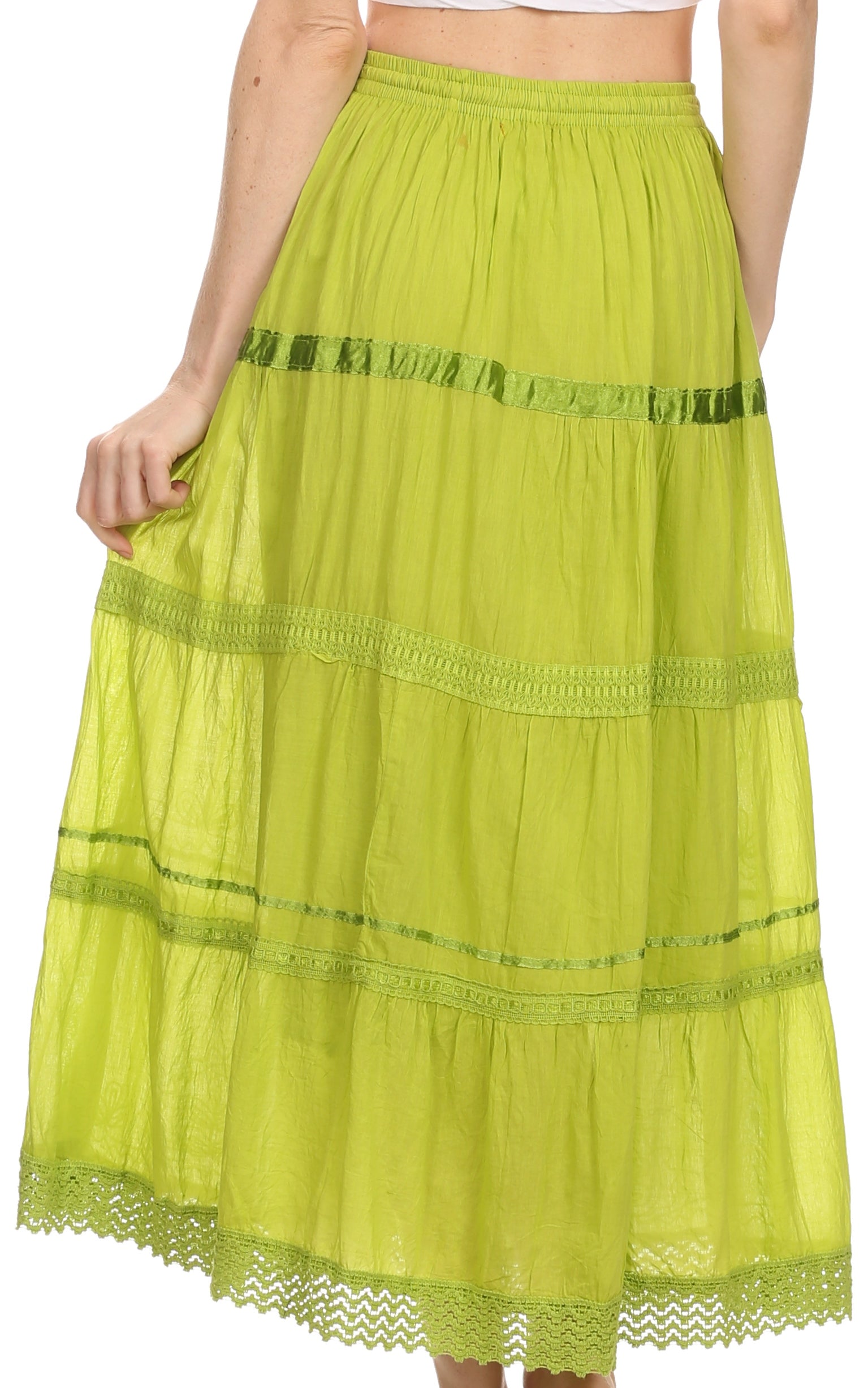 Sakkas - Solid Embroidered Gypsy Cotton Skirt