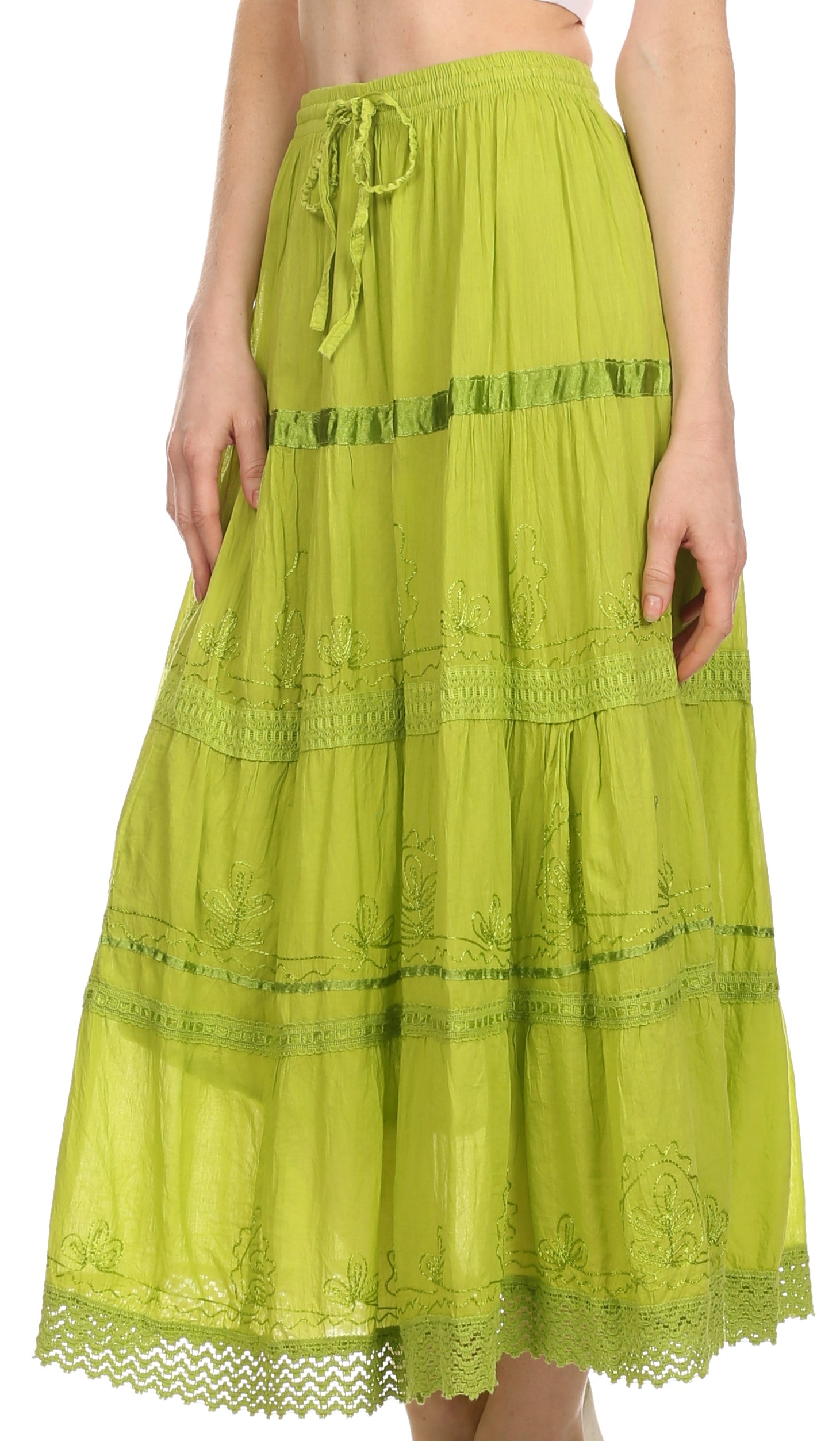 Sakkas - Solid Embroidered Gypsy Cotton Skirt