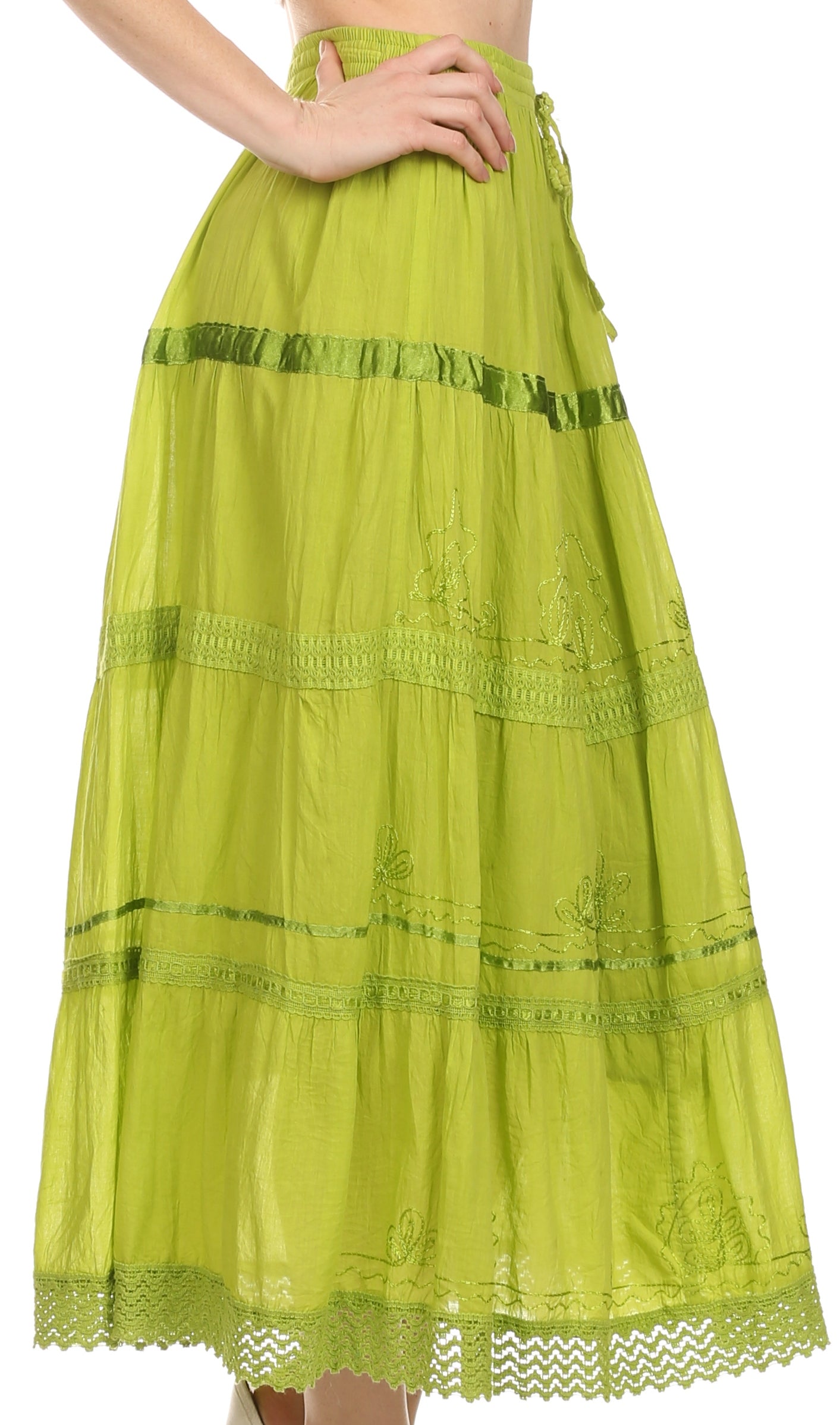 Sakkas - Solid Embroidered Gypsy Cotton Skirt