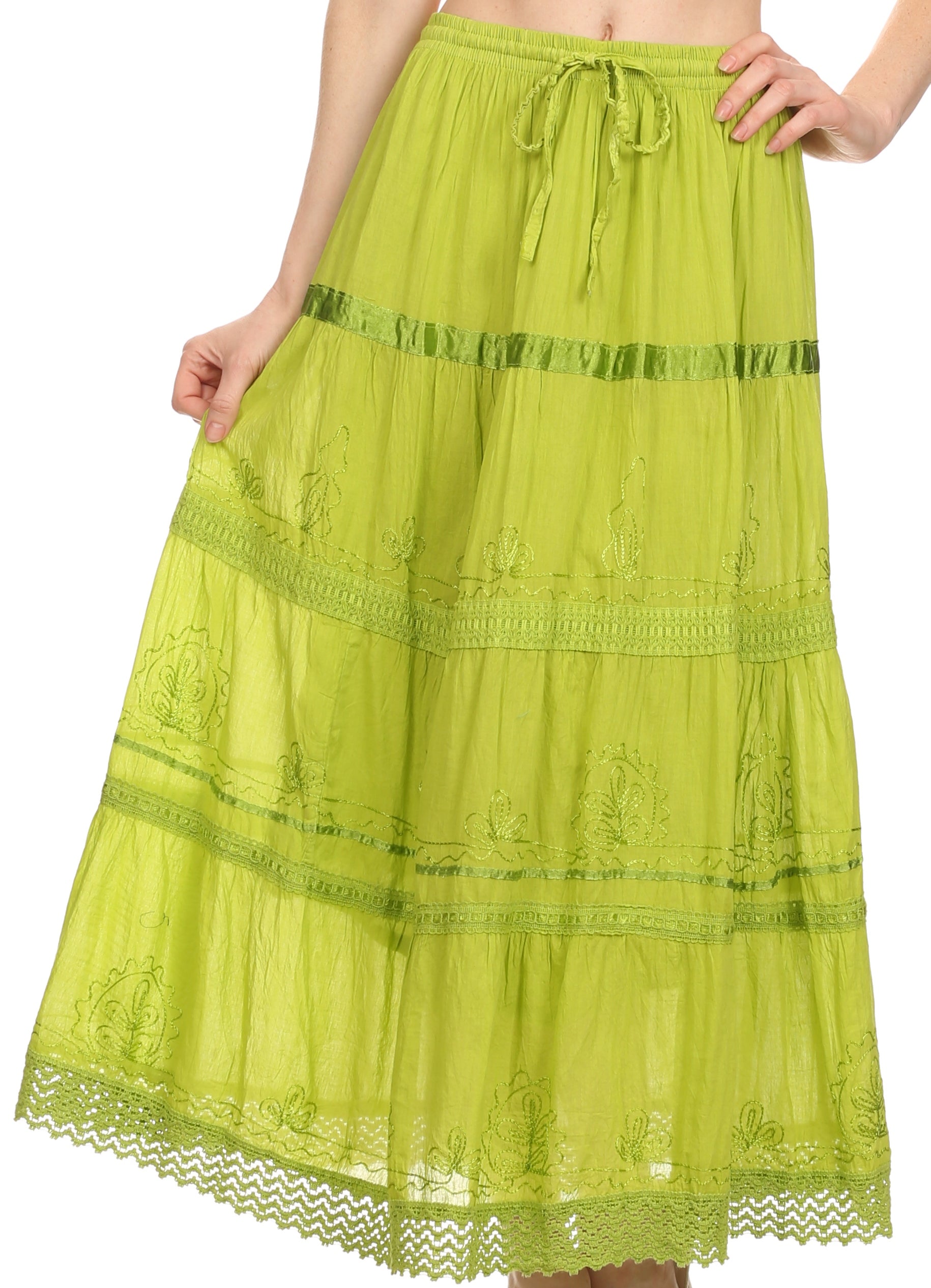 Sakkas - Solid Embroidered Gypsy Cotton Skirt