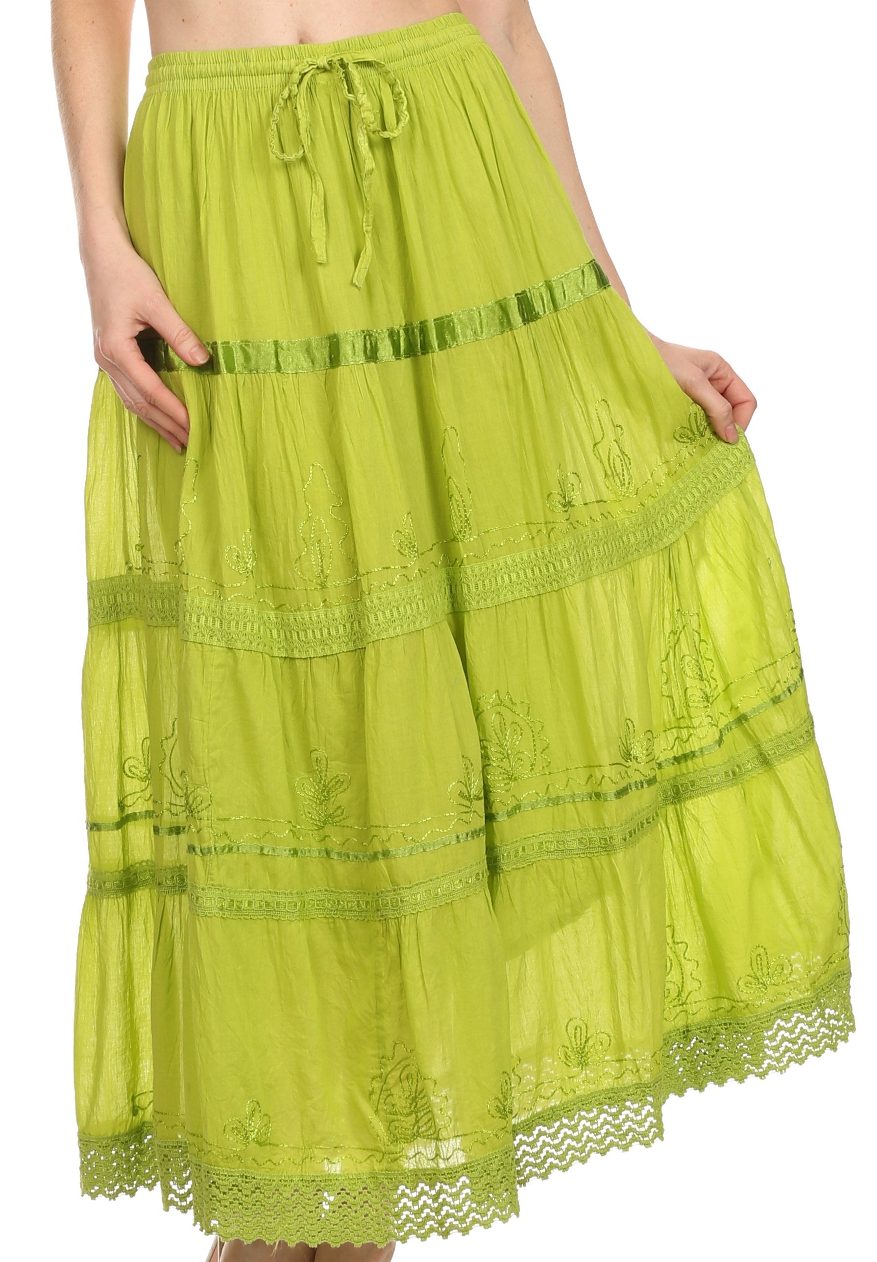 Sakkas - Solid Embroidered Gypsy Cotton Skirt