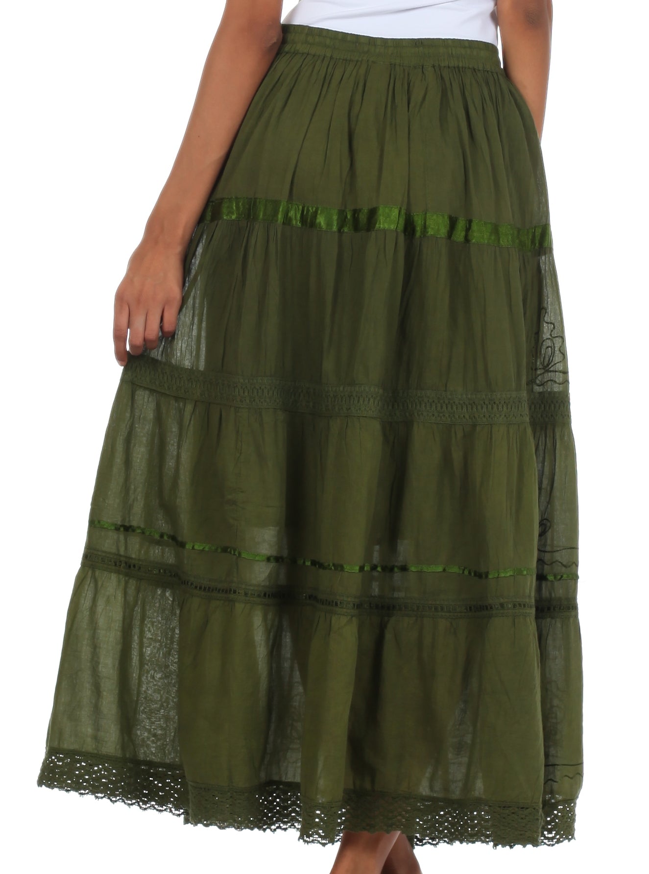 Sakkas - Solid Embroidered Gypsy Cotton Skirt