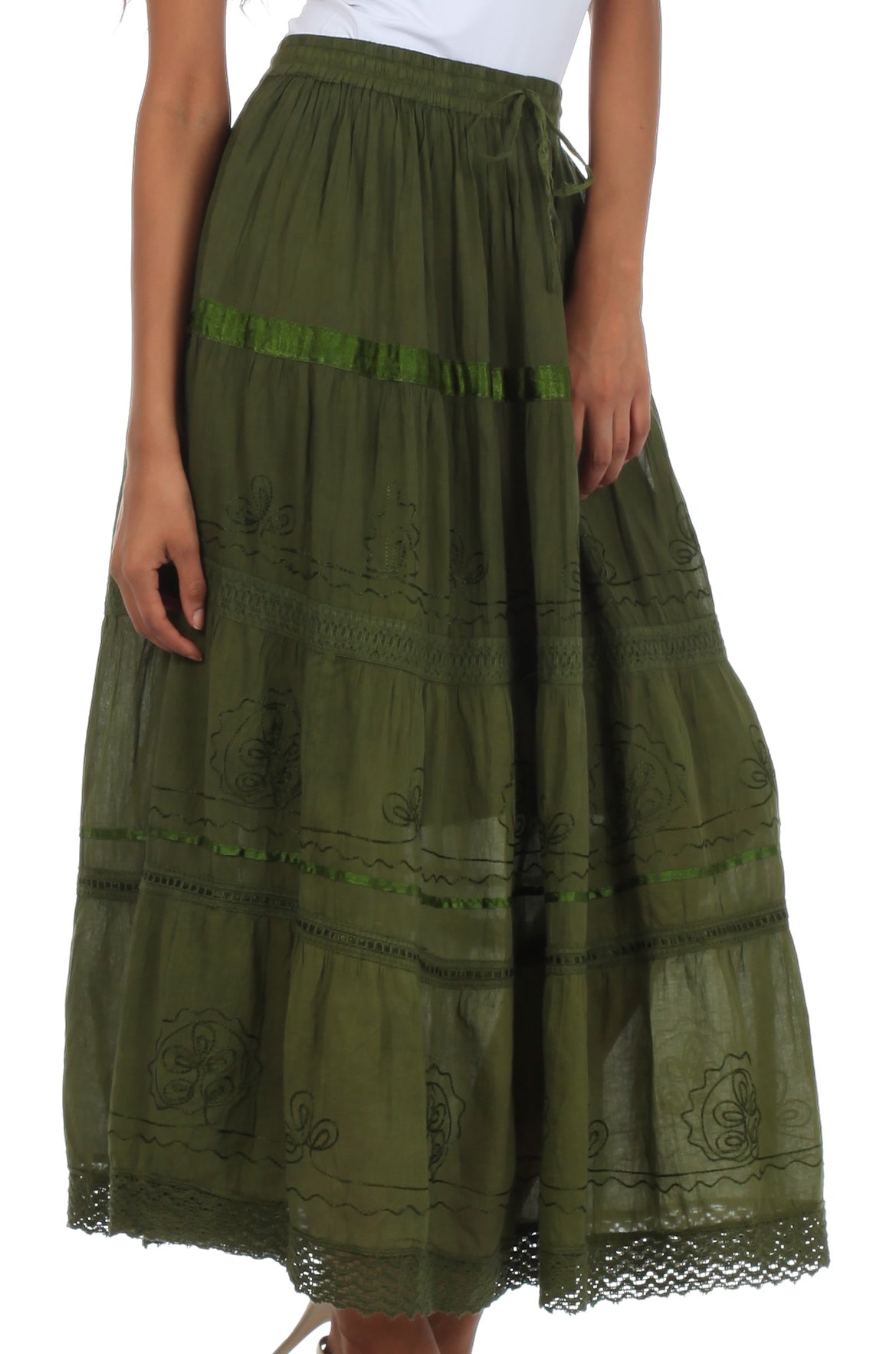 Sakkas - Solid Embroidered Gypsy Cotton Skirt