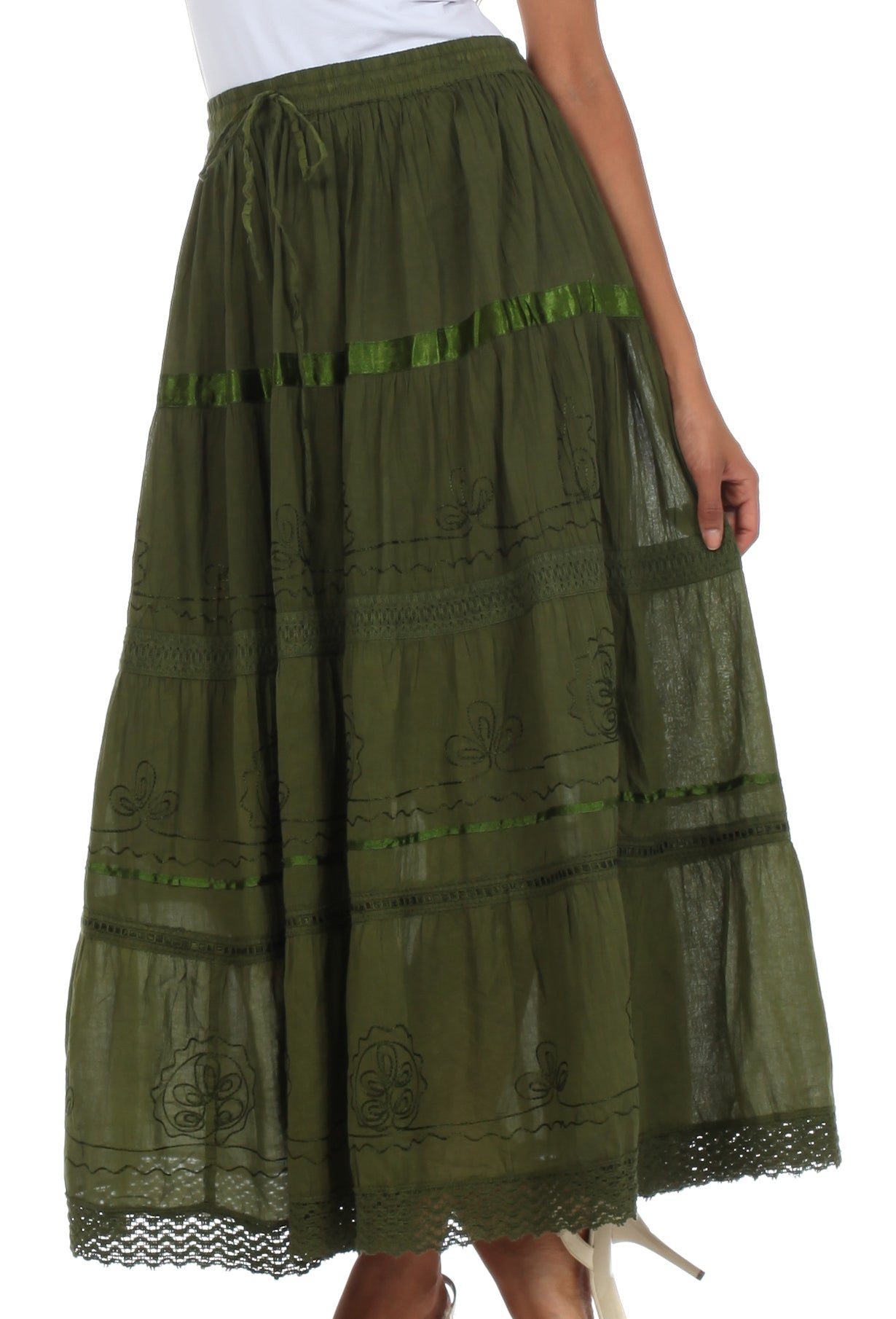 Sakkas - Solid Embroidered Gypsy Cotton Skirt