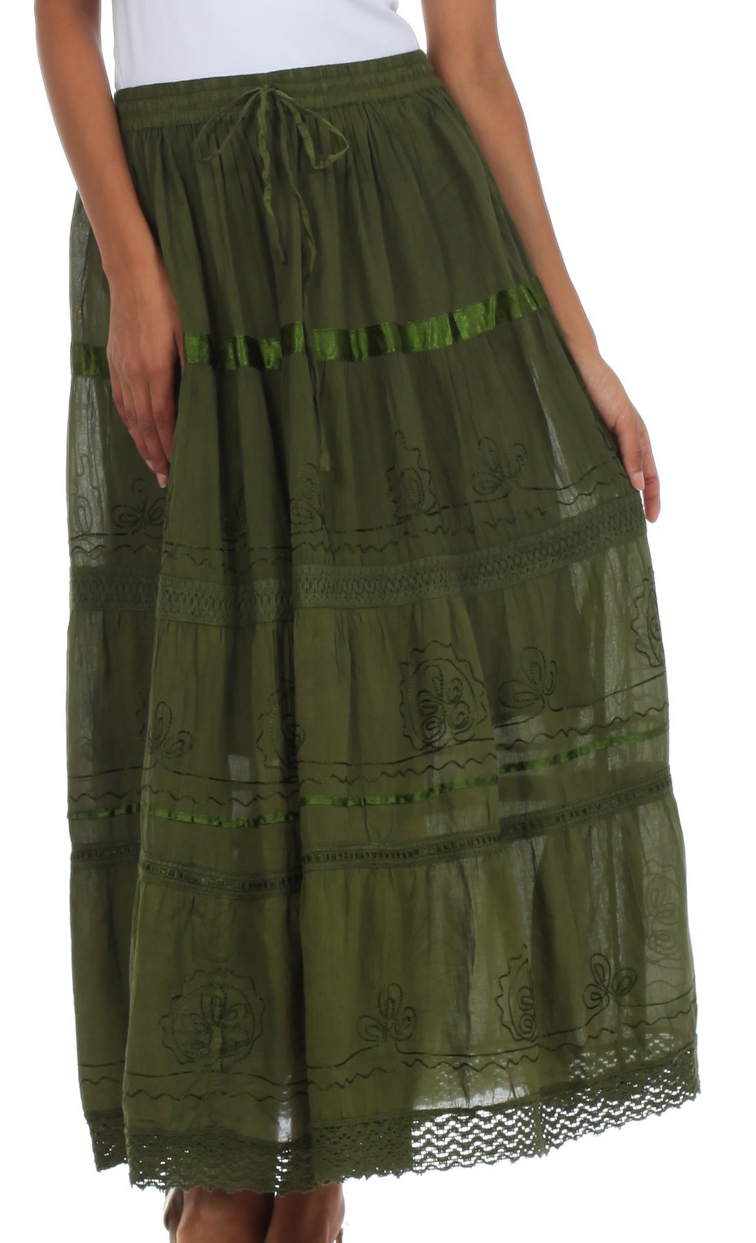 Sakkas - Solid Embroidered Gypsy Cotton Skirt
