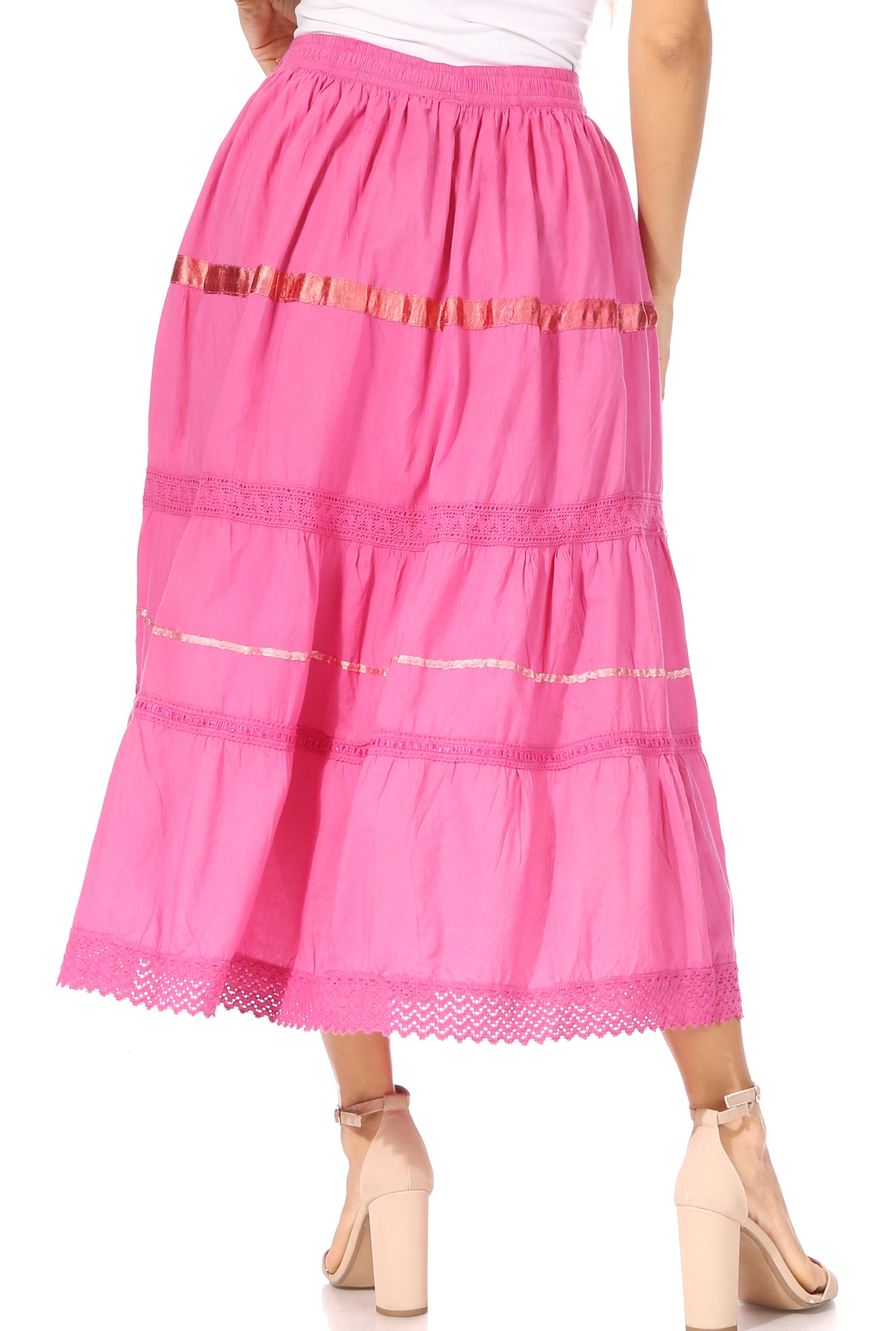 Sakkas - Solid Embroidered Gypsy Cotton Skirt