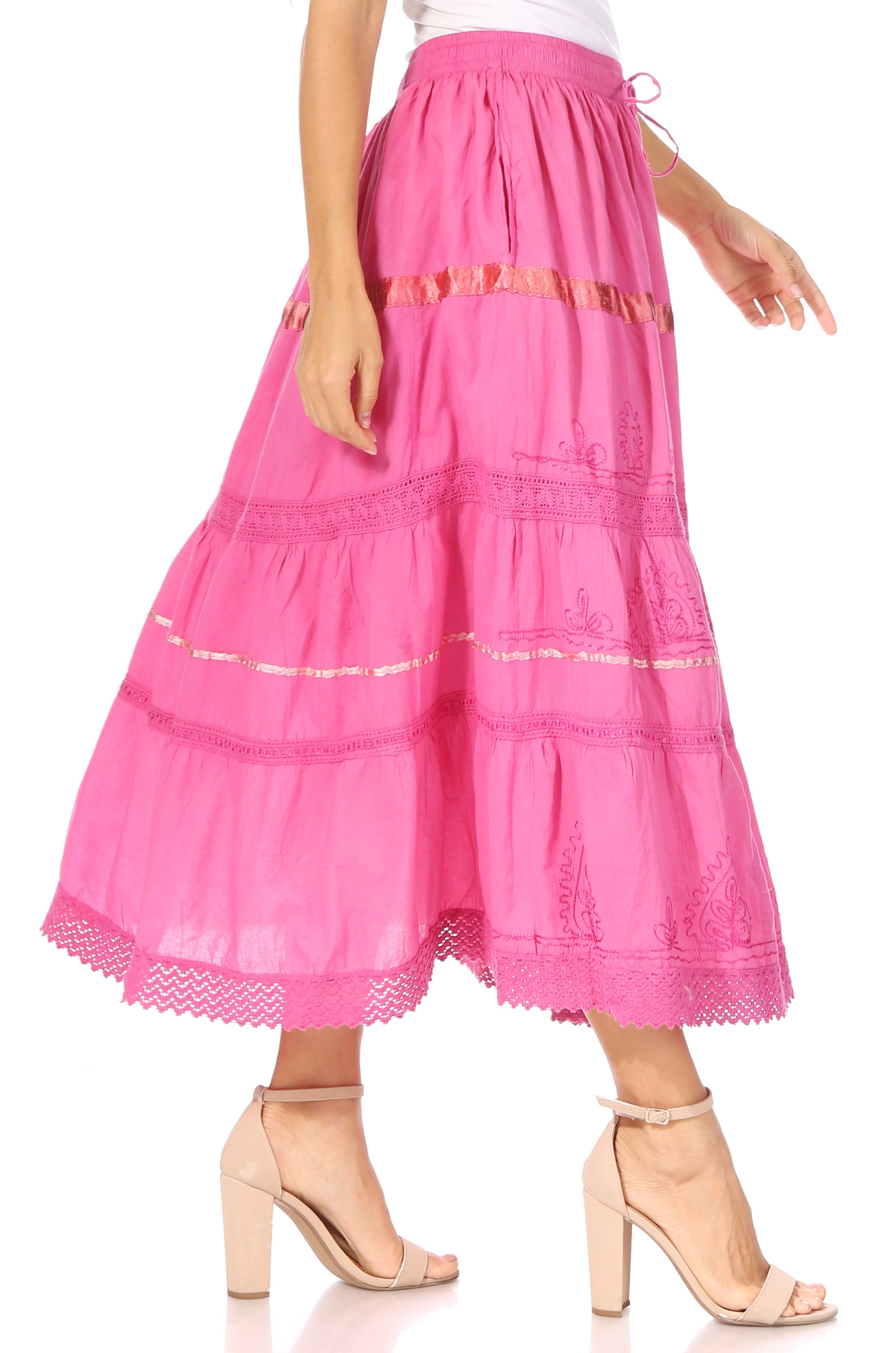 Sakkas - Solid Embroidered Gypsy Cotton Skirt