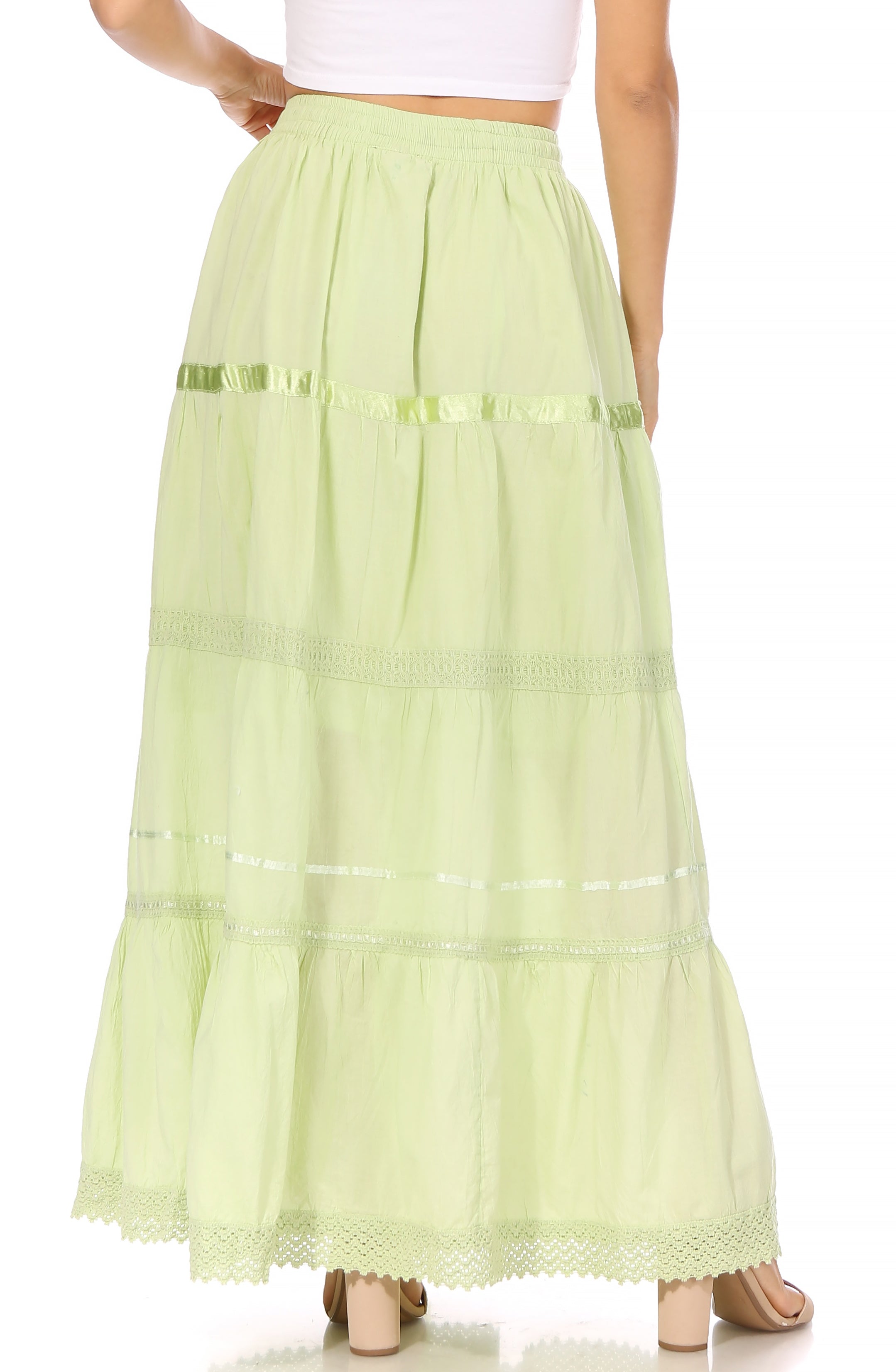 Sakkas - Solid Embroidered Gypsy Cotton Skirt