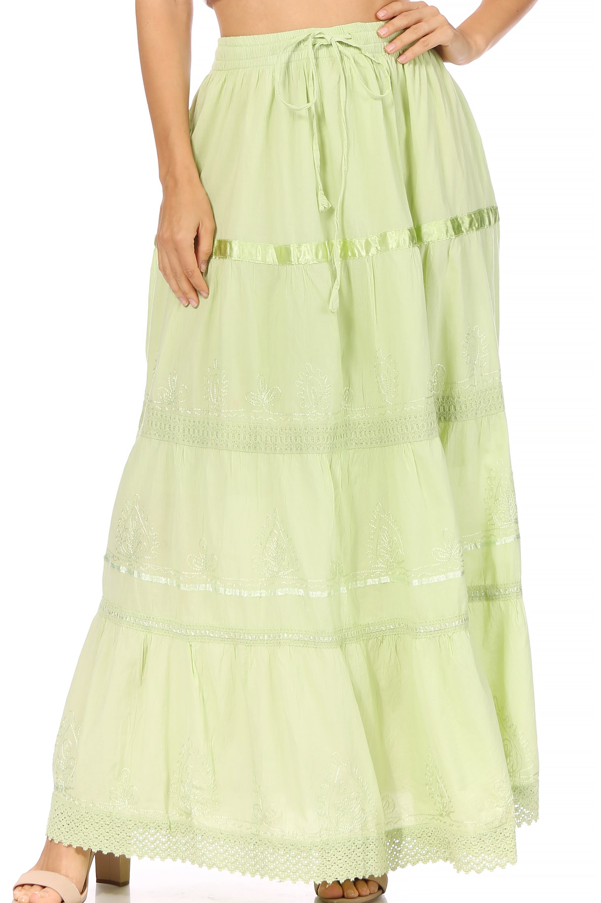 Sakkas - Solid Embroidered Gypsy Cotton Skirt