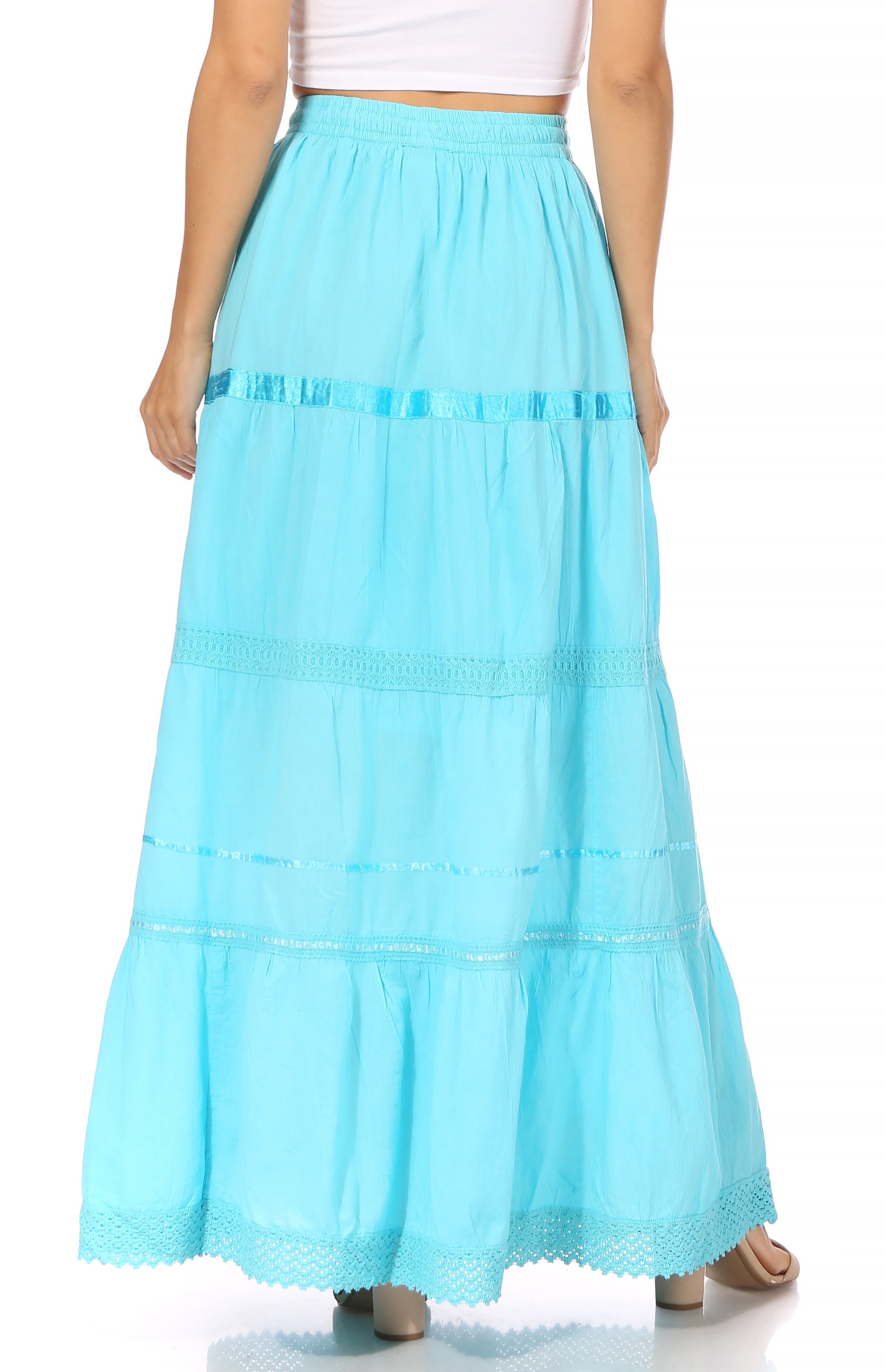 Sakkas - Solid Embroidered Gypsy Cotton Skirt