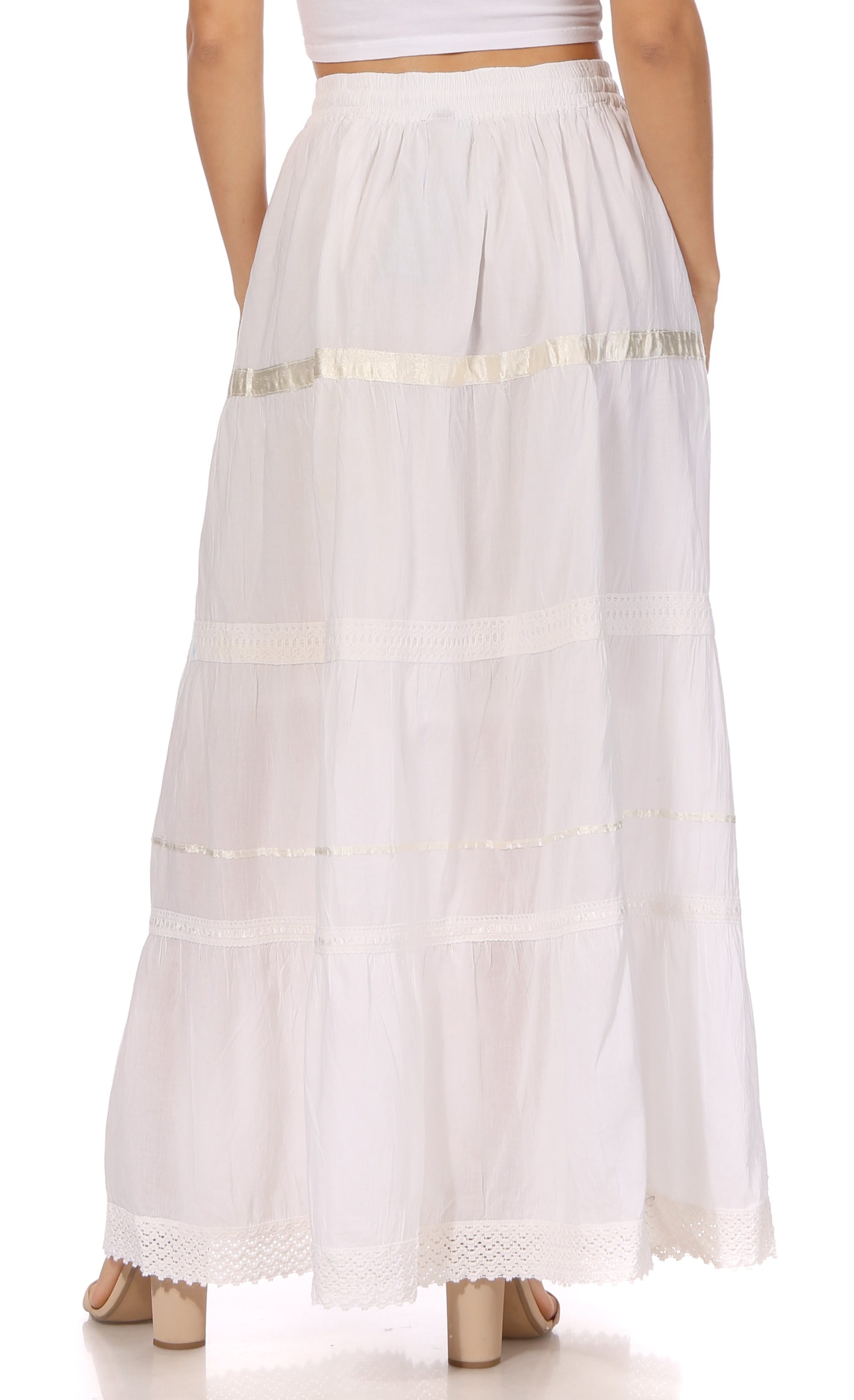 Sakkas - Solid Embroidered Gypsy Cotton Skirt