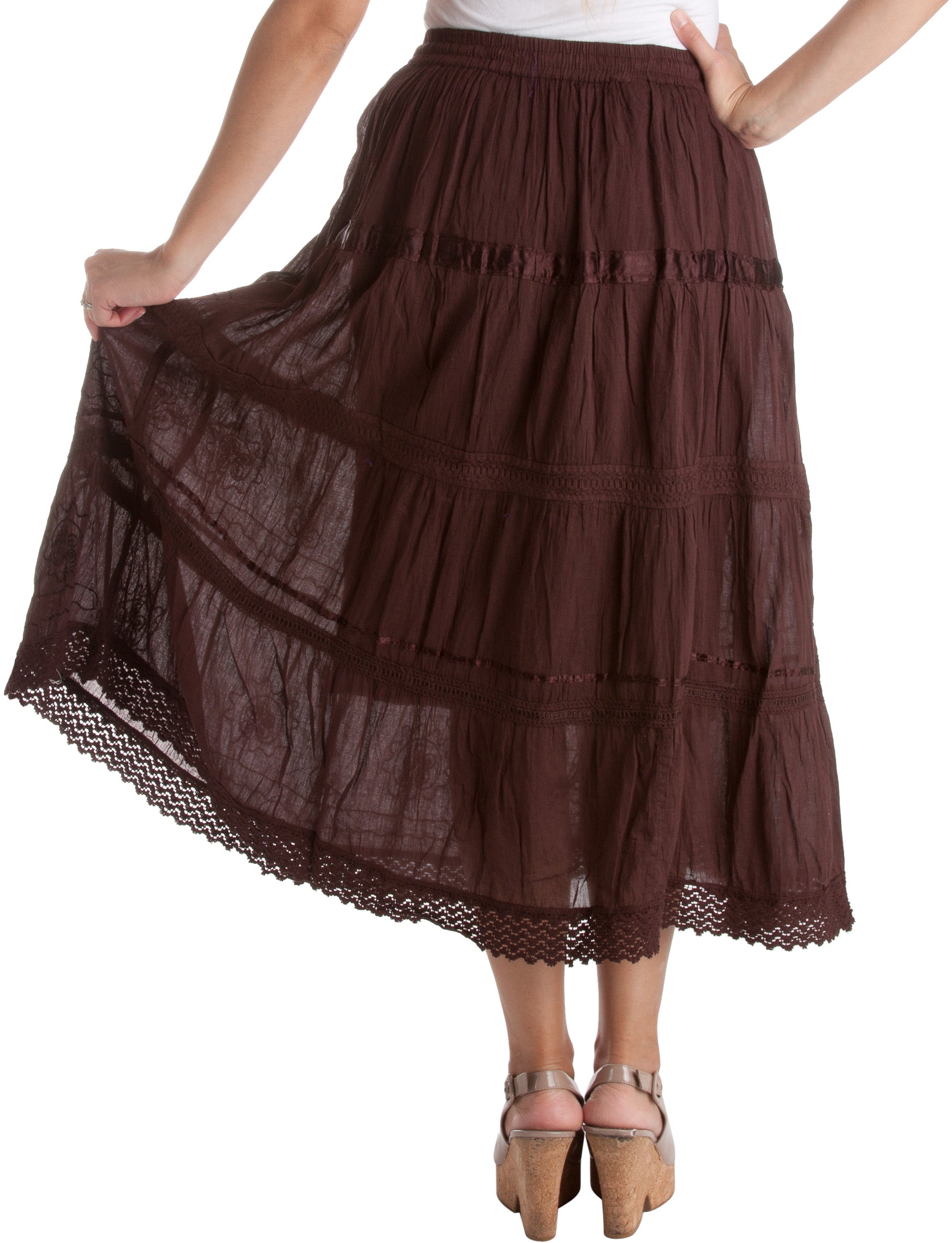Sakkas - Solid Embroidered Gypsy / Bohemian Mid Length Cotton Skirt