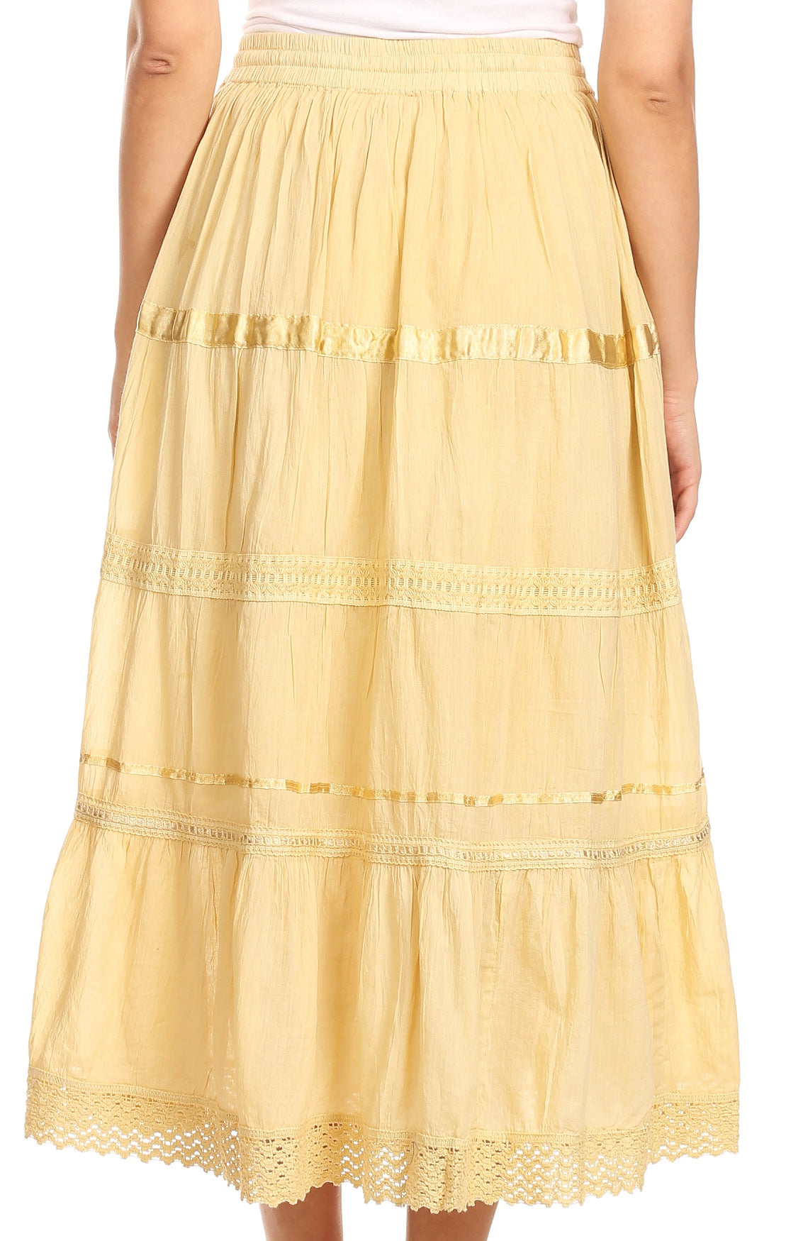 Sakkas - Solid Embroidered Gypsy / Bohemian Mid Length Cotton Skirt