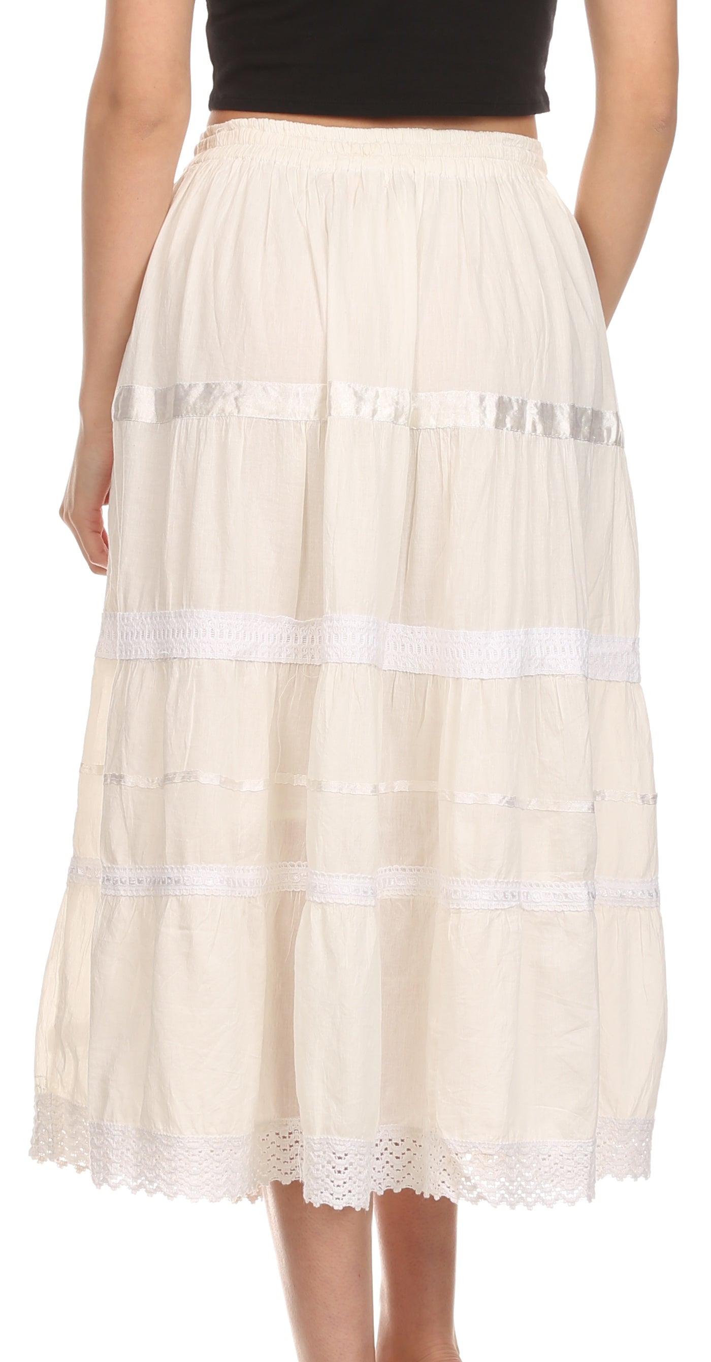 Sakkas - Solid Embroidered Gypsy / Bohemian Mid Length Cotton Skirt