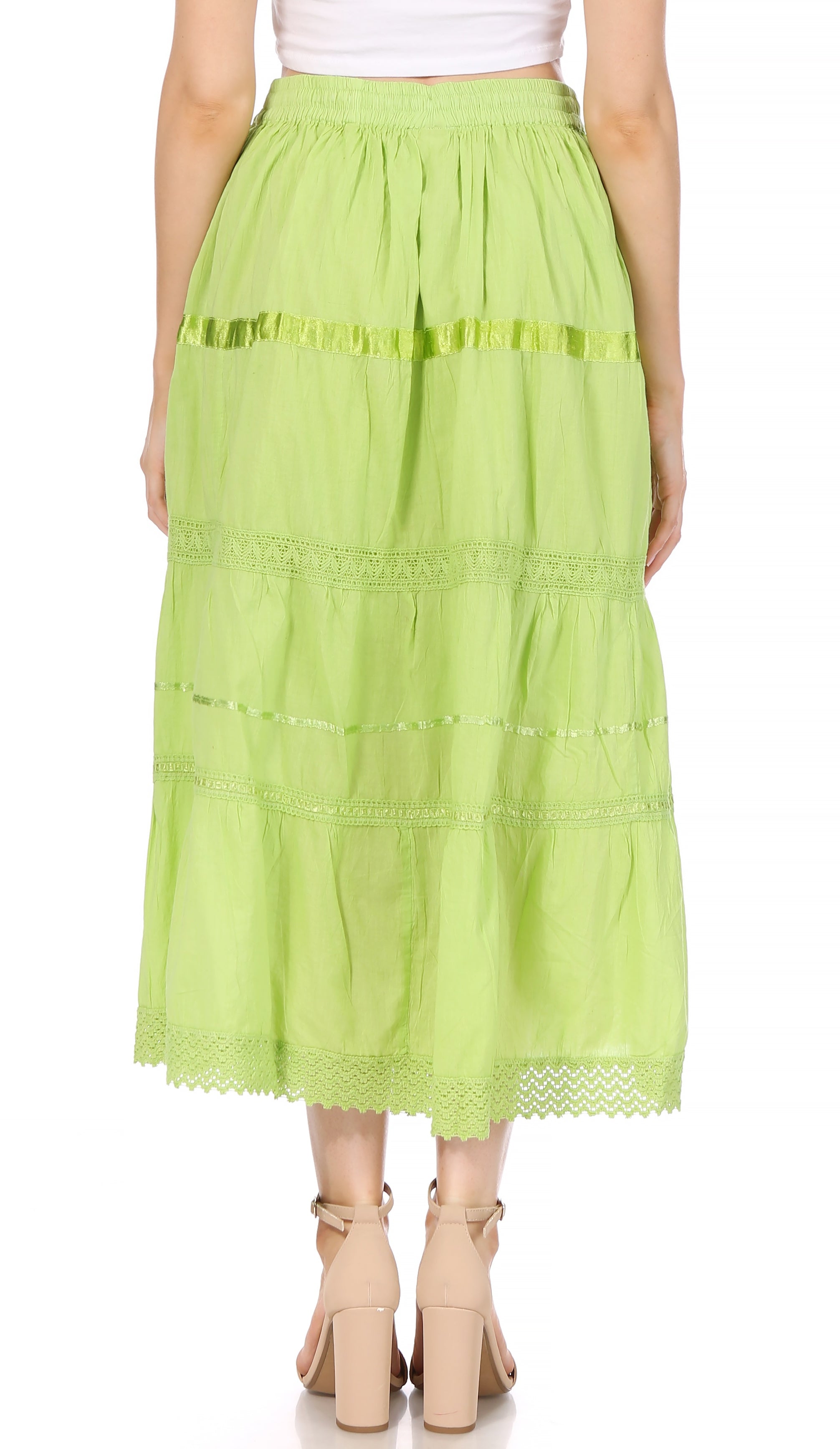Sakkas - Solid Embroidered Gypsy / Bohemian Mid Length Cotton Skirt